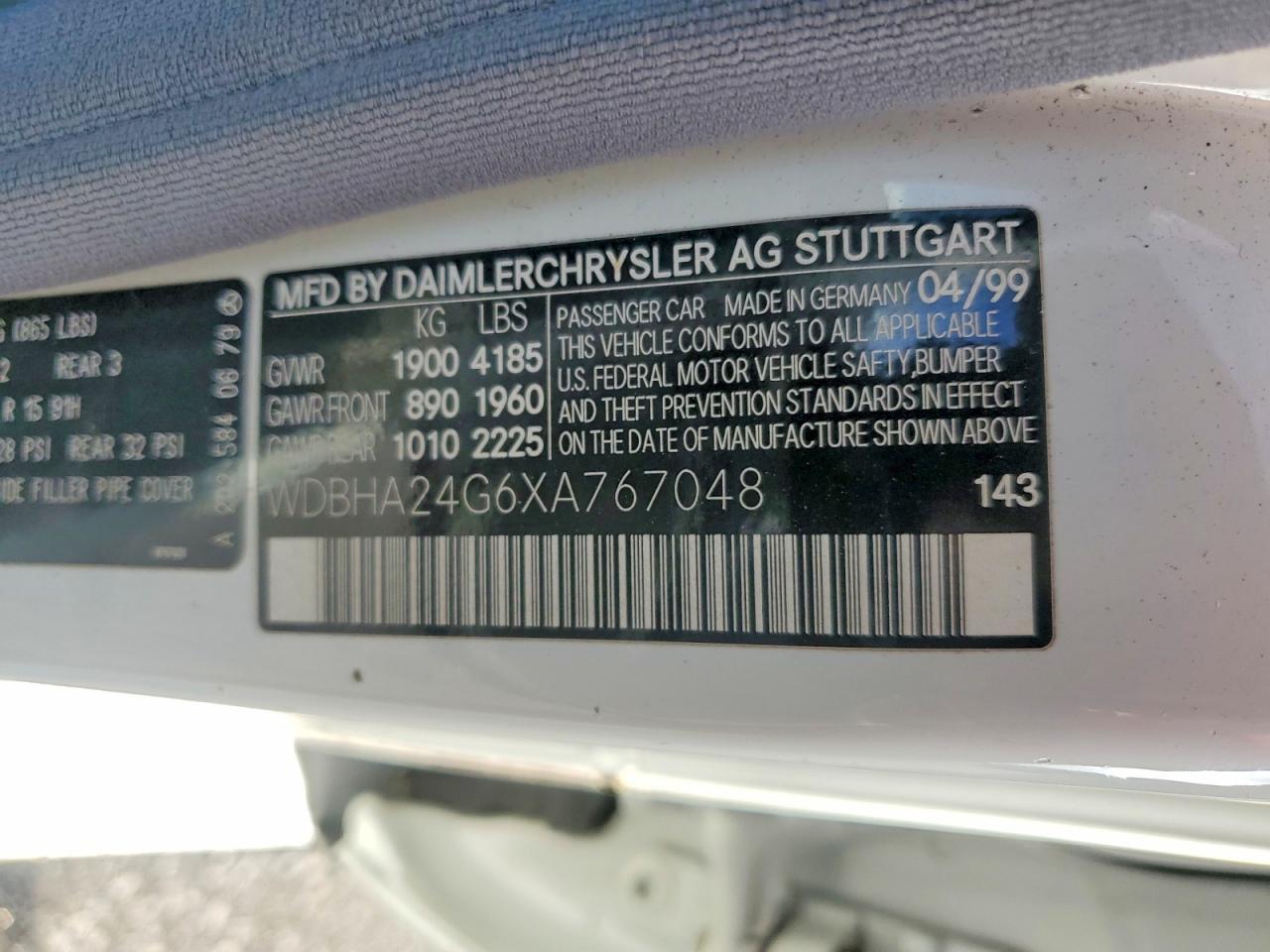 1999 Mercedes-benz C 230 Белый vin: WDBHA24G6XA767048