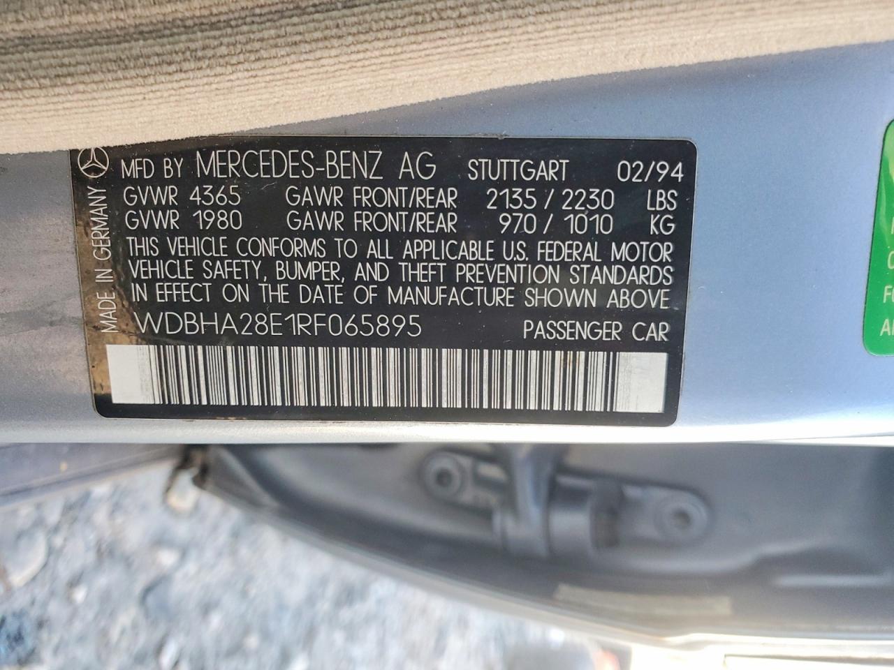 1994 Mercedes-benz C 280 Blue vin: WDBHA28E1RF065895