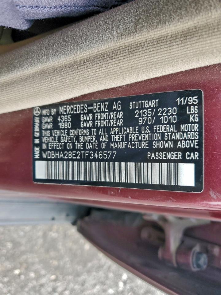 1996 Mercedes-benz C 280 Red vin: WDBHA28E2TF346577