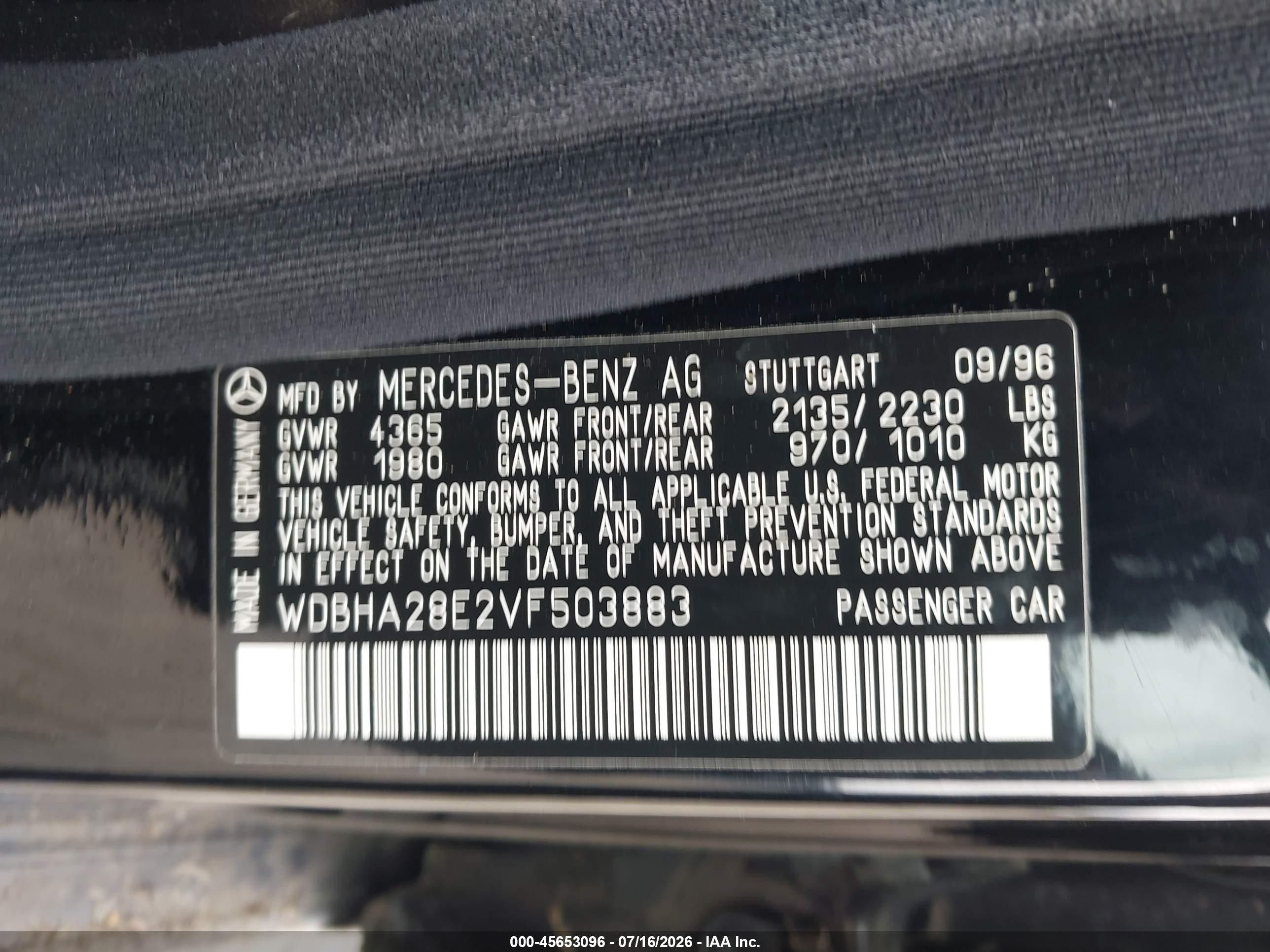 1997 Mercedes-benz C 280   Black vin: WDBHA28E2VF503883