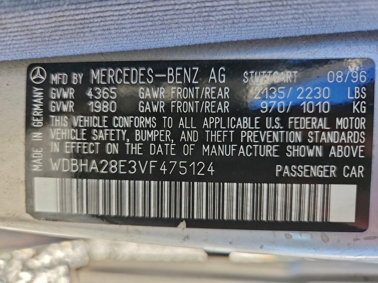 1997 Mercedes-benz C 280 Silver vin: WDBHA28E3VF475124