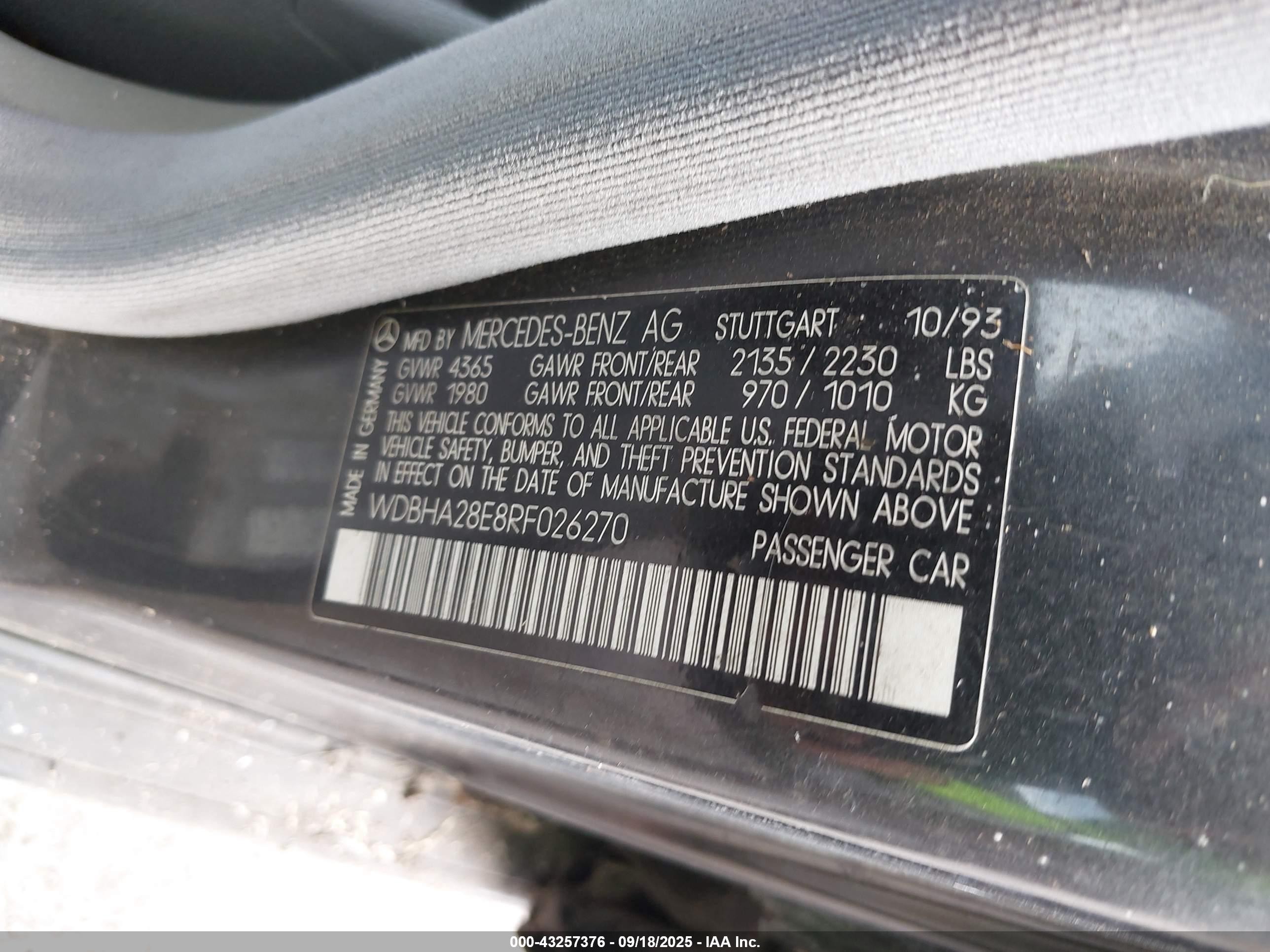 1994 Mercedes-benz C 280 Gray vin: WDBHA28E8RF026270