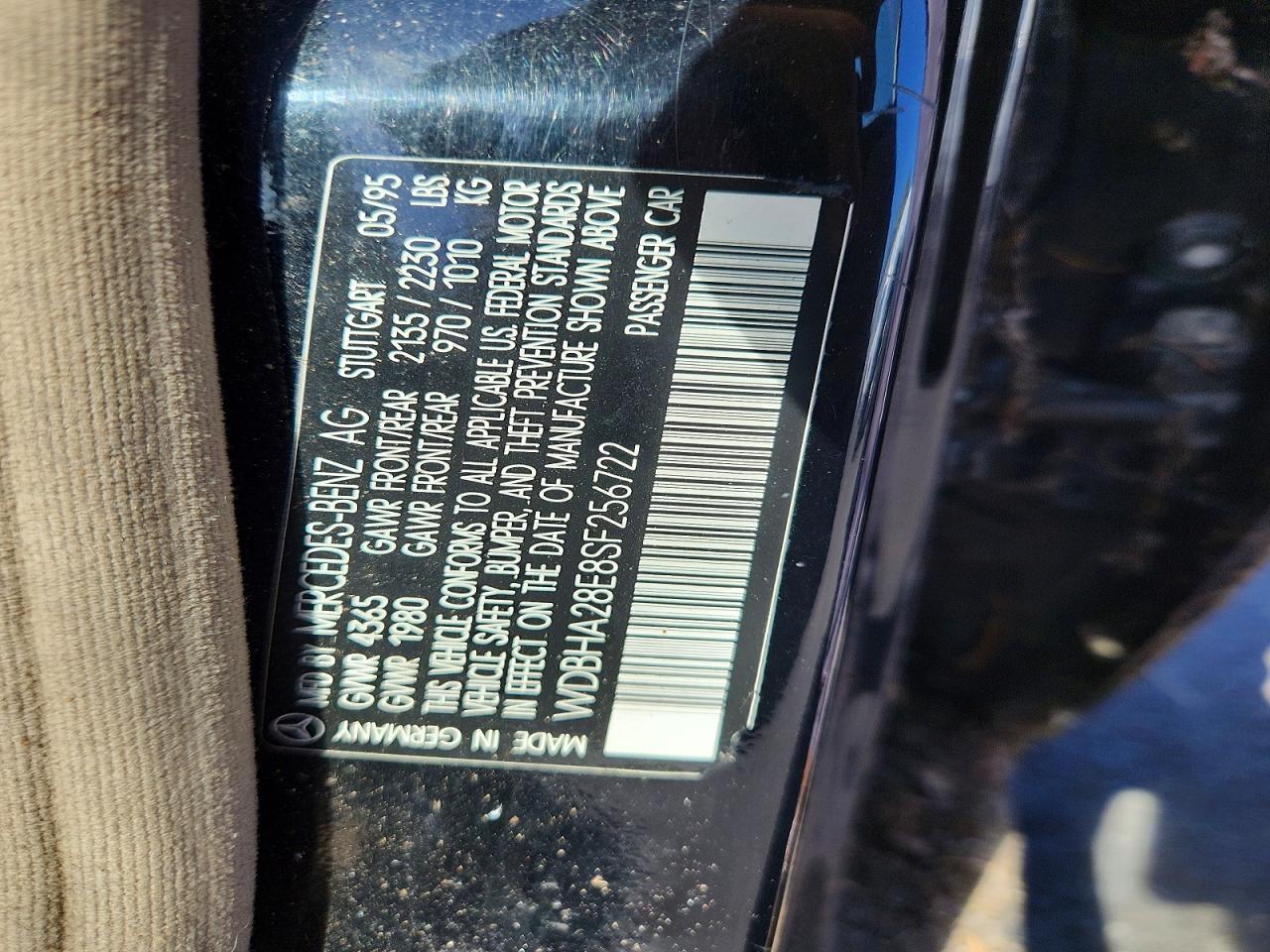 1995 Mercedes-benz C 280 Black vin: WDBHA28E8SF256722