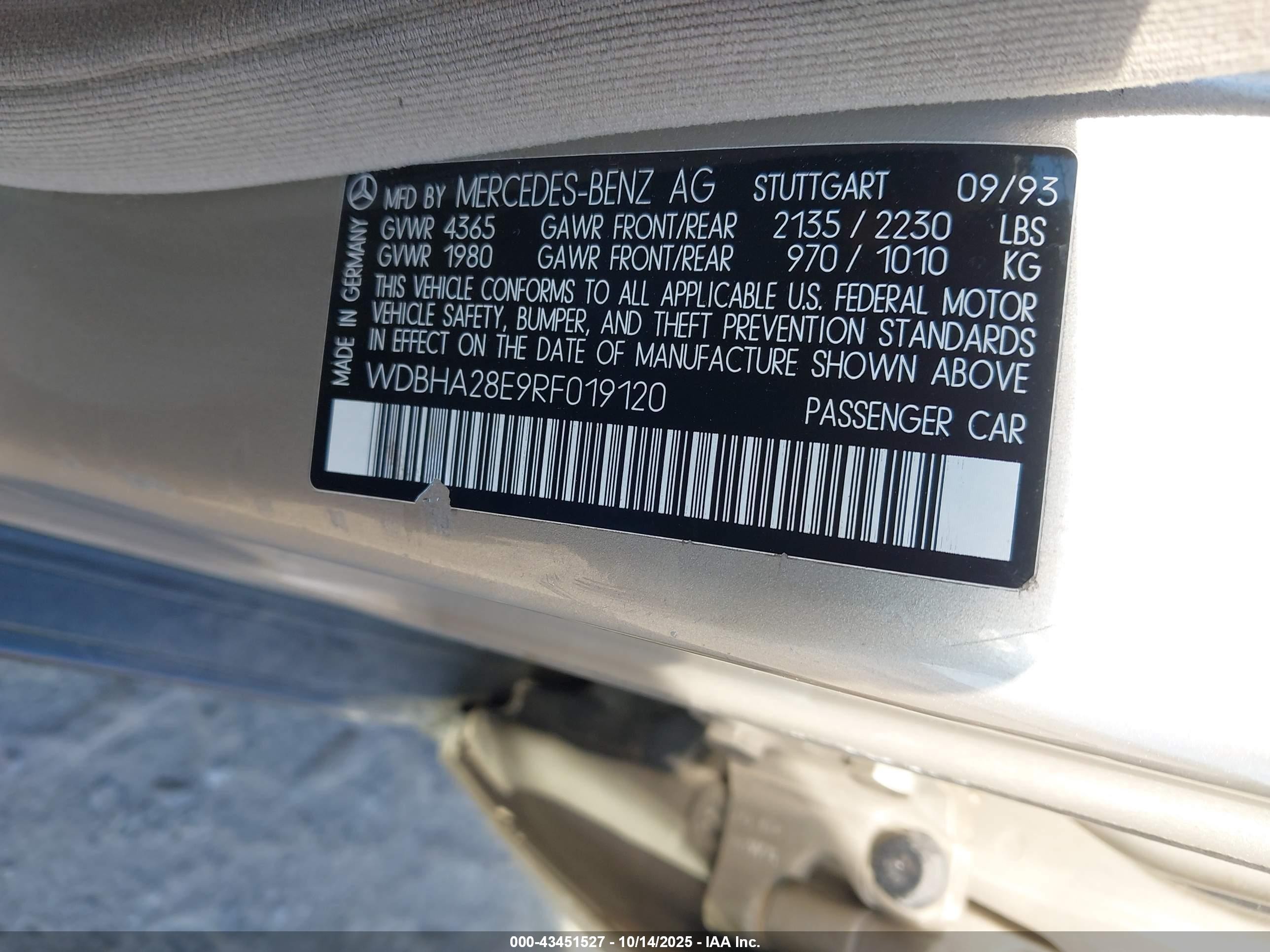 1994 Mercedes-benz C 280 Cream vin: WDBHA28E9RF019120
