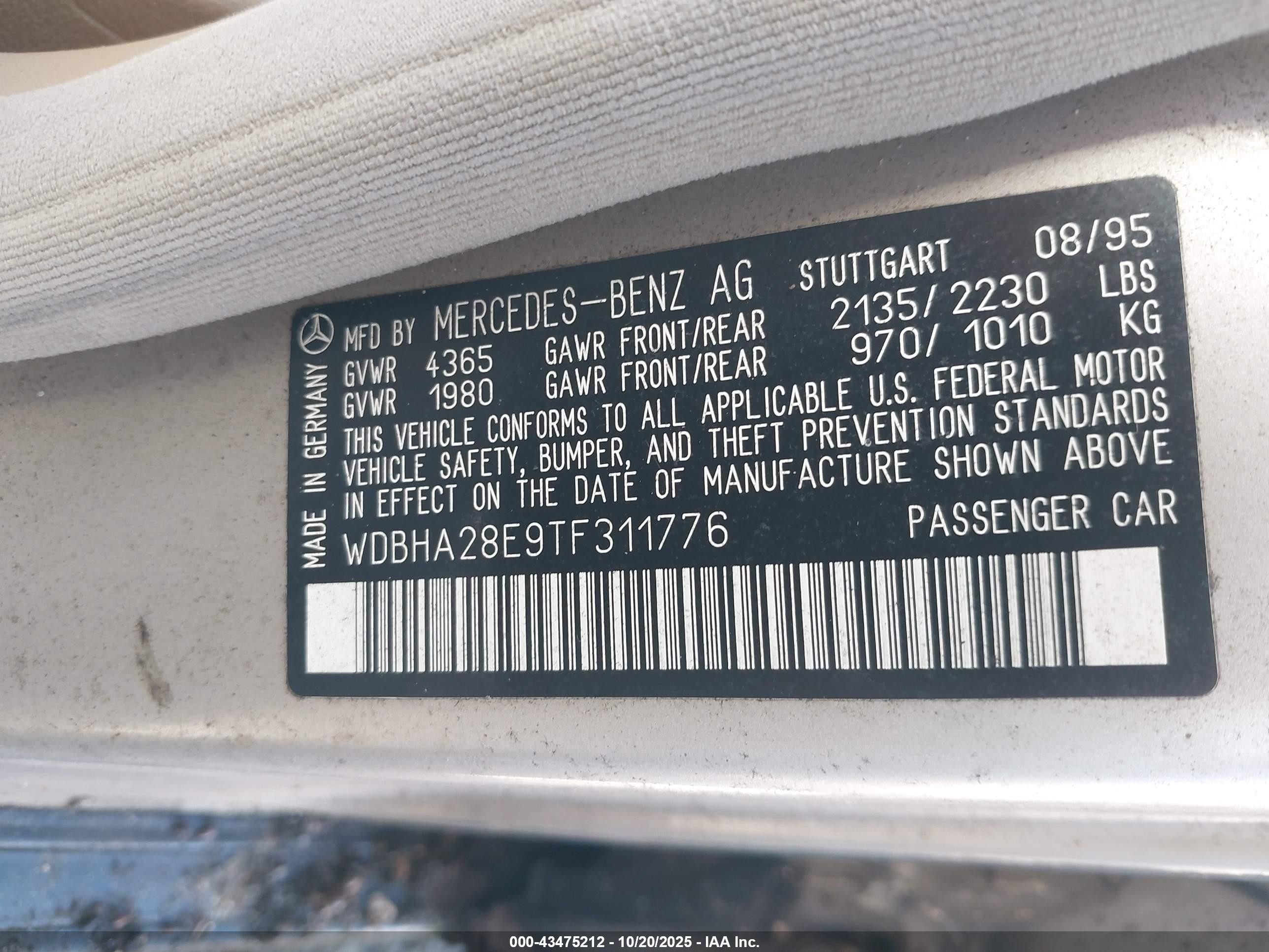 1996 Mercedes-benz C 280 Gold vin: WDBHA28E9TF311776