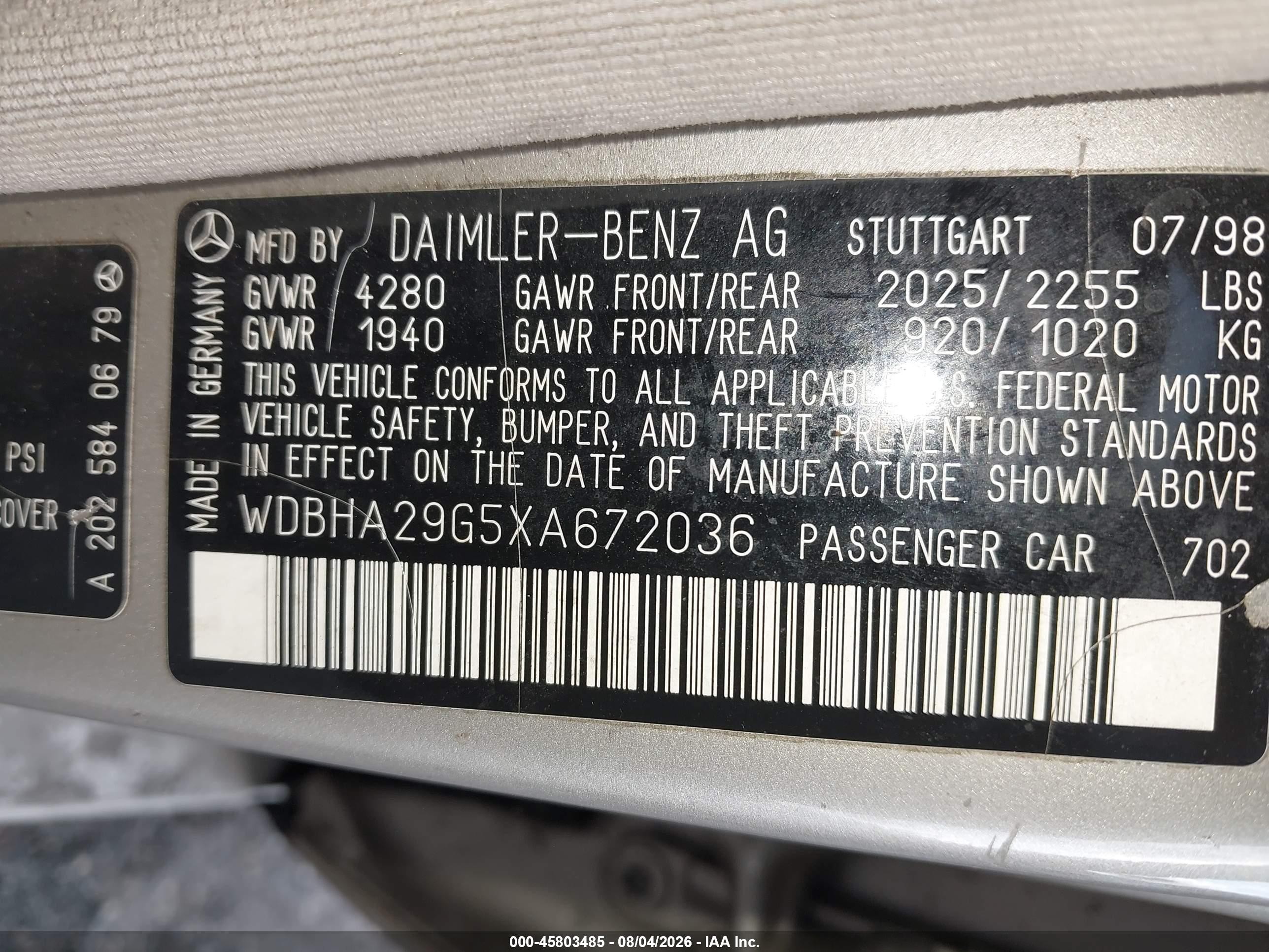 1999 Mercedes-benz C 280   Gold vin: WDBHA29G5XA672036