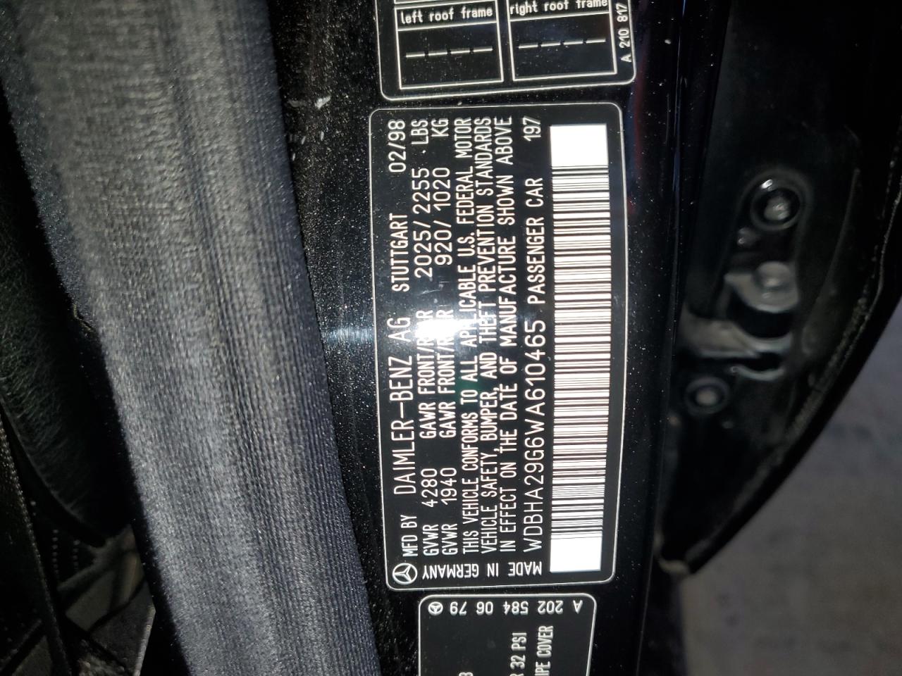 1998 Mercedes-benz C 280 Черный vin: WDBHA29G6WA610465