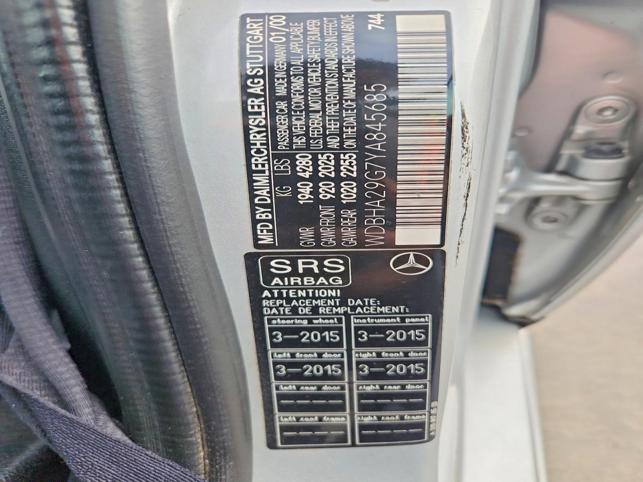 2000 Mercedes-benz C 280 Silver vin: WDBHA29G7YA845685