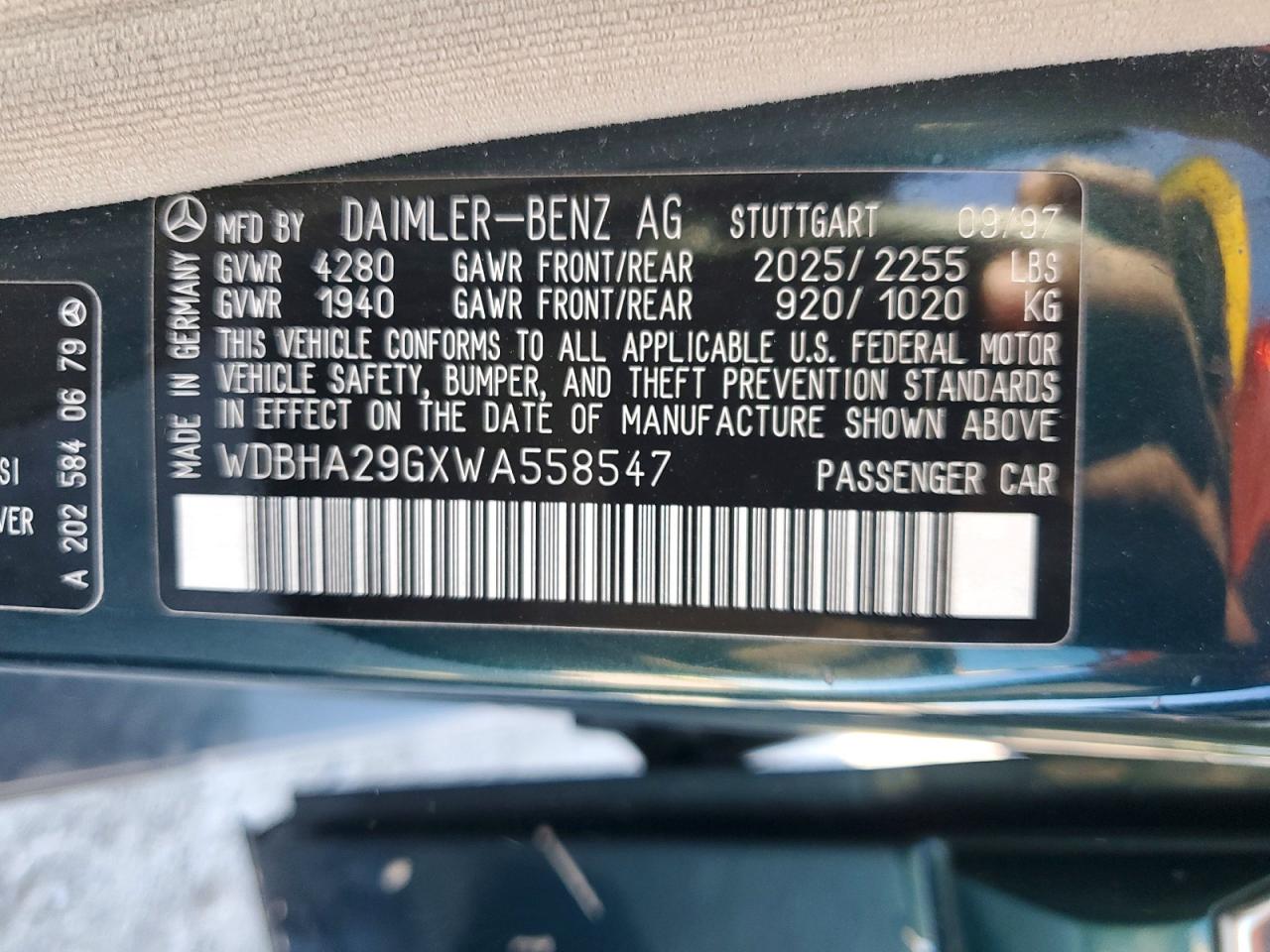 1998 Mercedes-benz C 280 Зеленый vin: WDBHA29GXWA558547