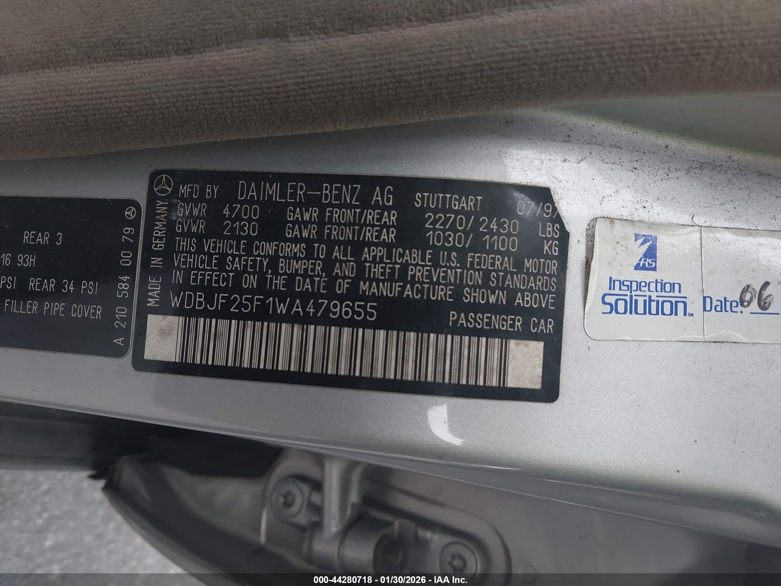 1998 Mercedes-benz E 300 Diesel   Gray vin: WDBJF25F1WA479655