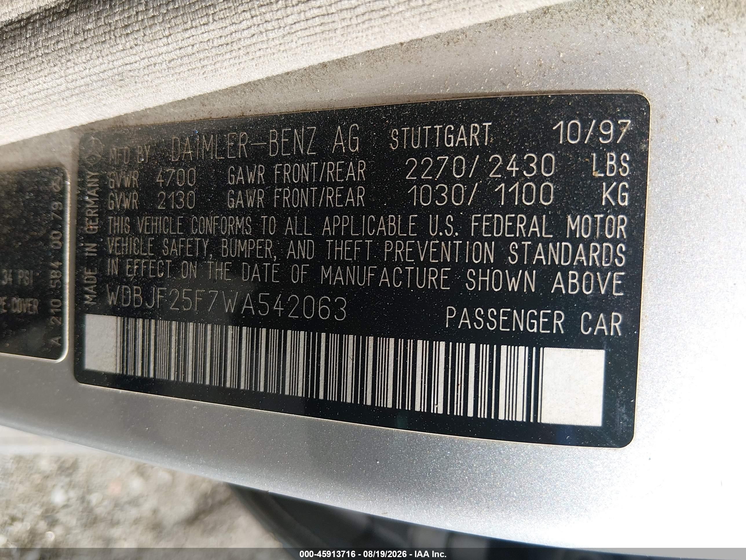 1998 Mercedes-benz E 300 Diesel Silver vin: WDBJF25F7WA542063