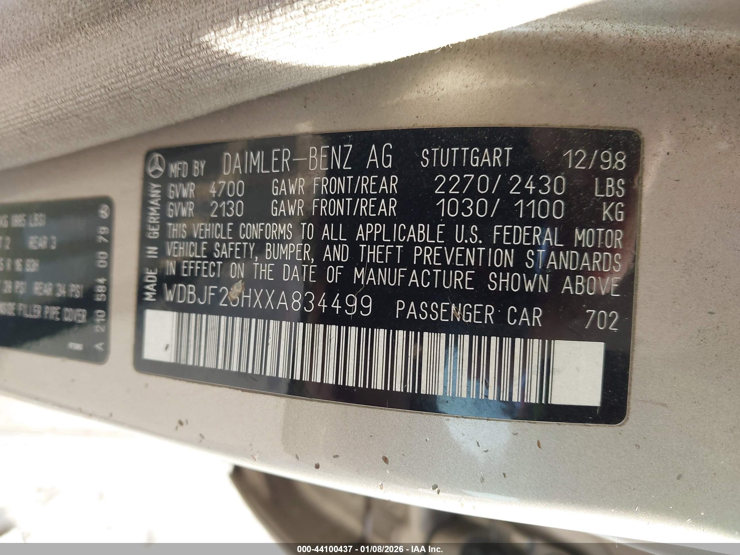 1999 Mercedes-benz E 300 Diesel   Gold vin: WDBJF25HXXA834499