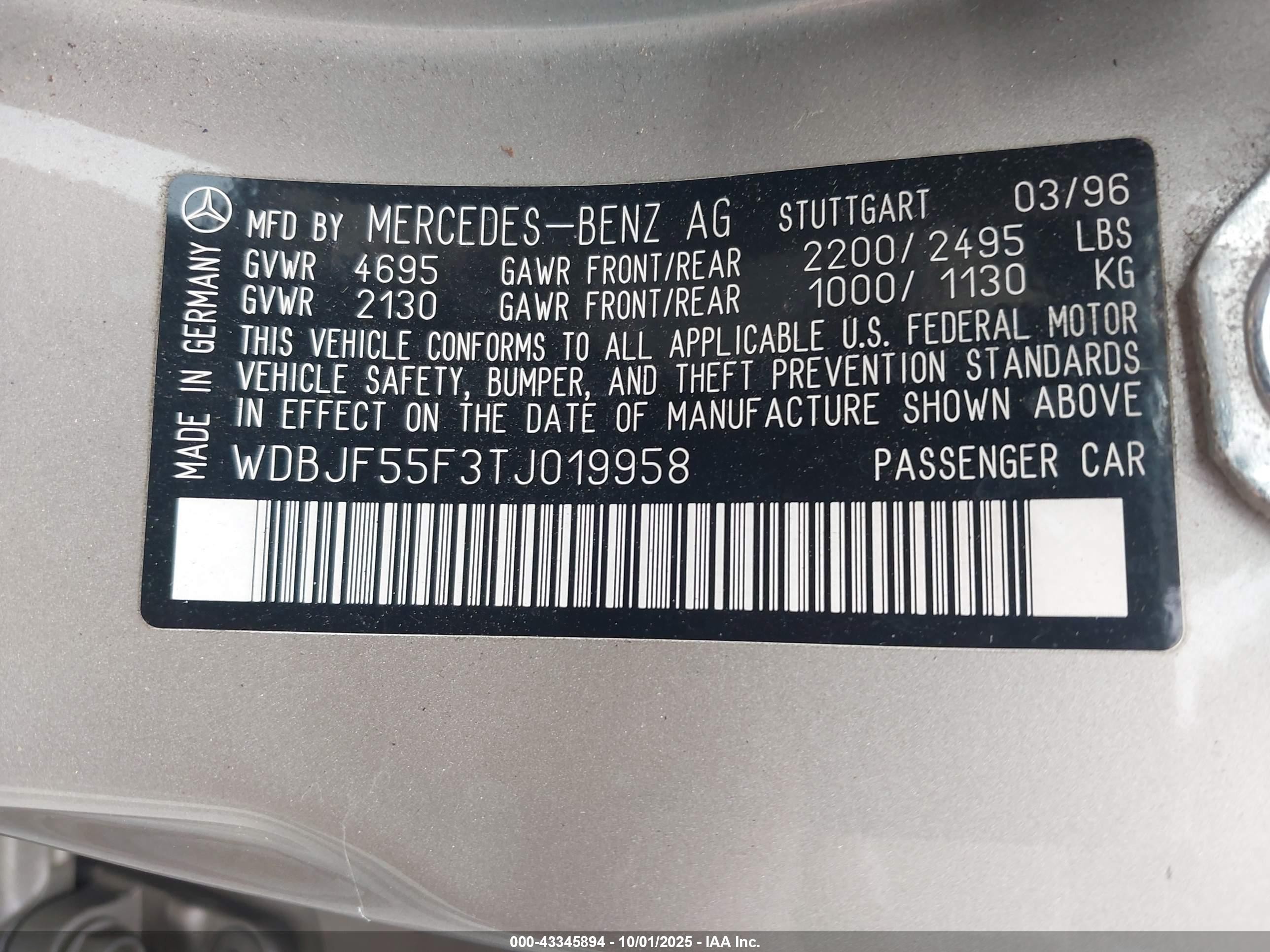 1996 Mercedes-benz E 320 Gold vin: WDBJF55F3TJ019958