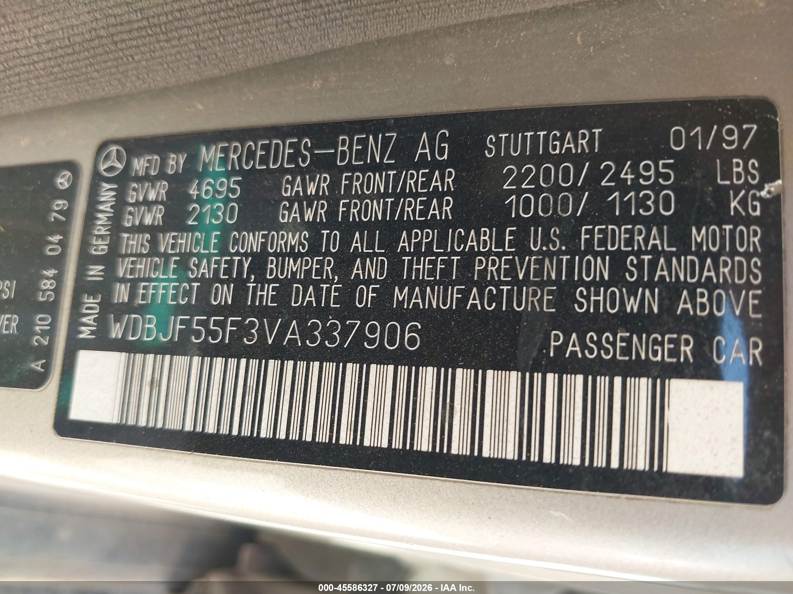 1997 Mercedes-benz E 320   Gold vin: WDBJF55F3VA337906