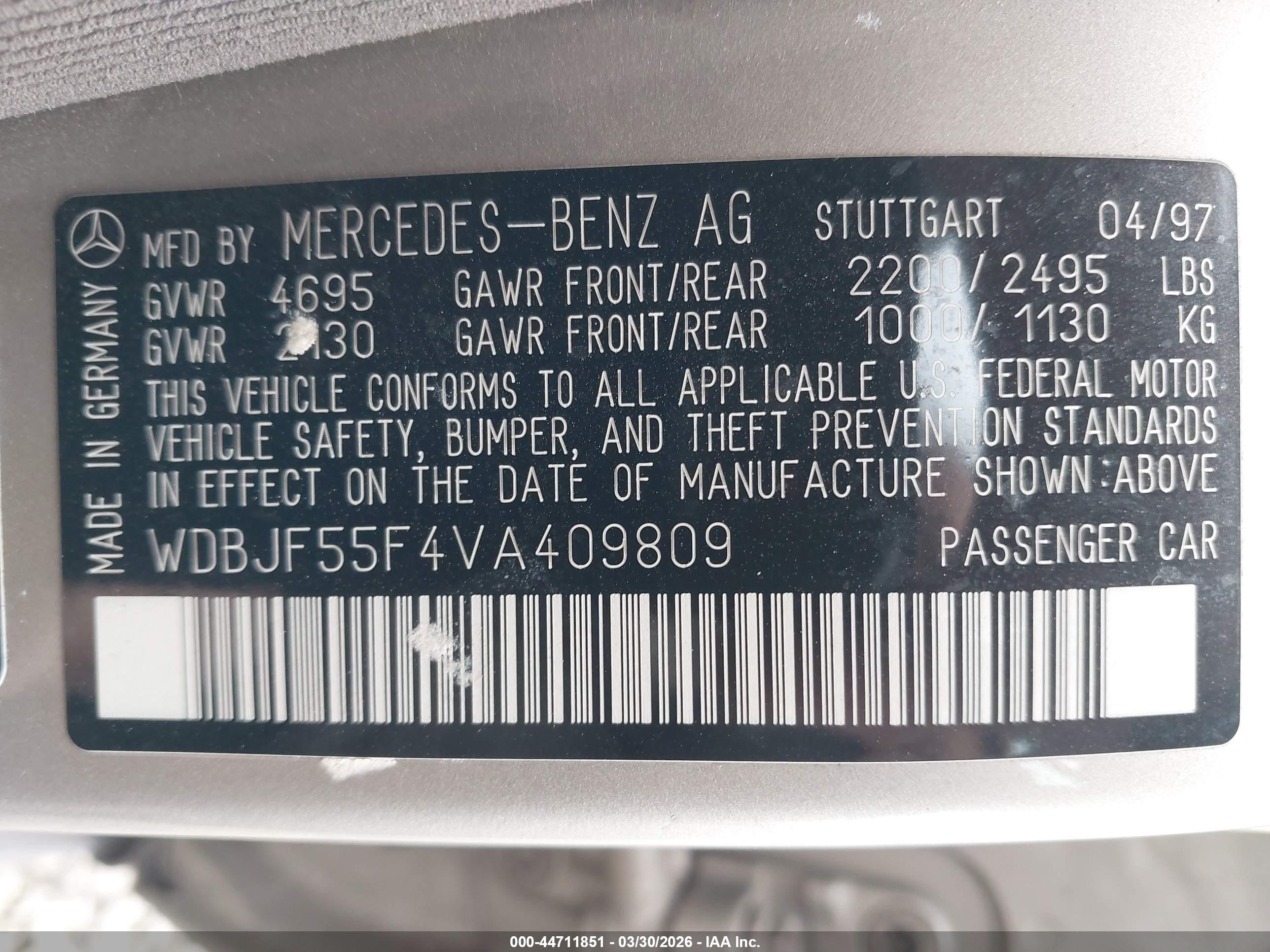 1997 Mercedes-benz E 320   Gold vin: WDBJF55F4VA409809