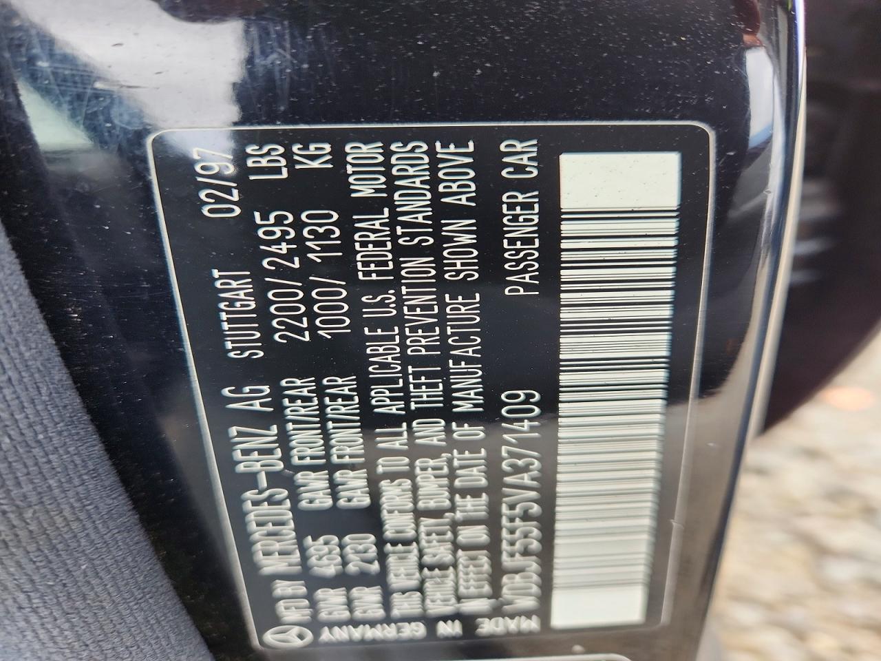 1997 Mercedes-benz E 320 Black vin: WDBJF55F5VA371409