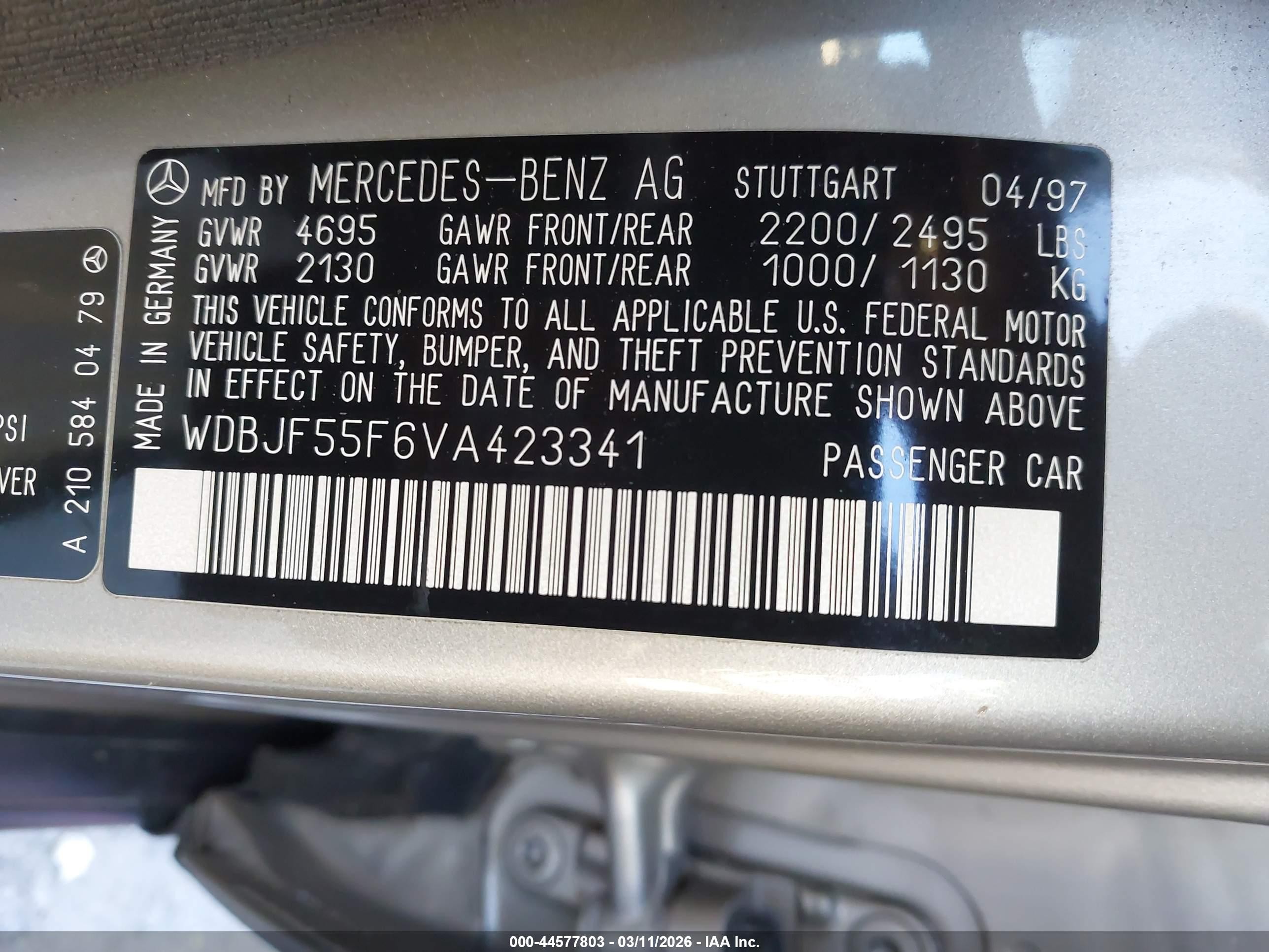 1997 Mercedes-benz E 320   Gold vin: WDBJF55F6VA423341