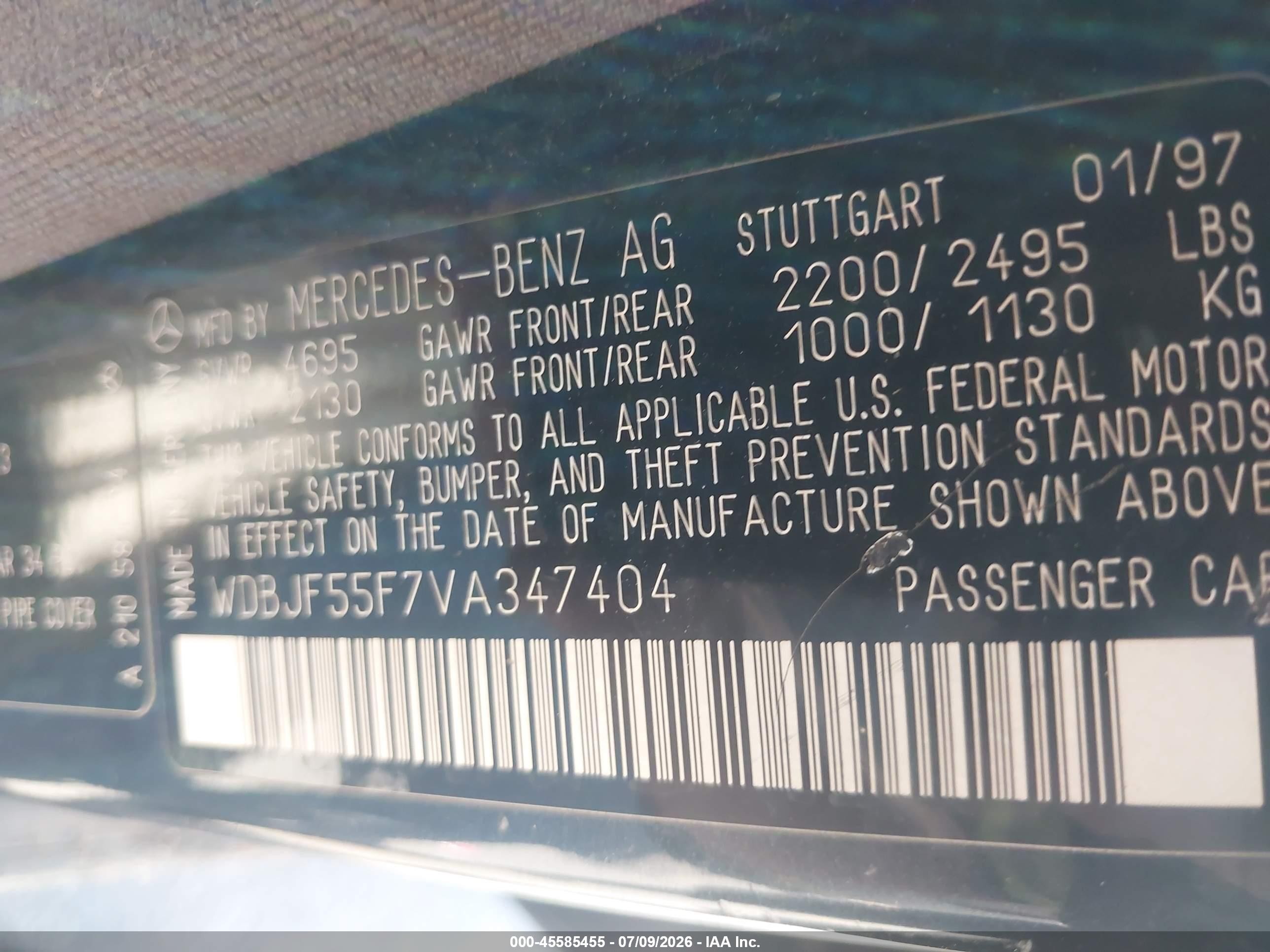 1997 Mercedes-benz E 320   Black vin: WDBJF55F7VA347404