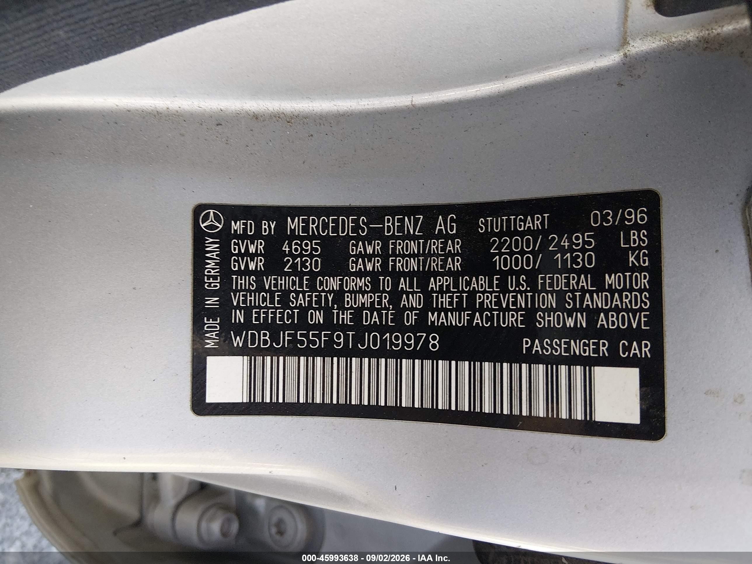 1996 Mercedes-benz E 320 Silver vin: WDBJF55F9TJ019978