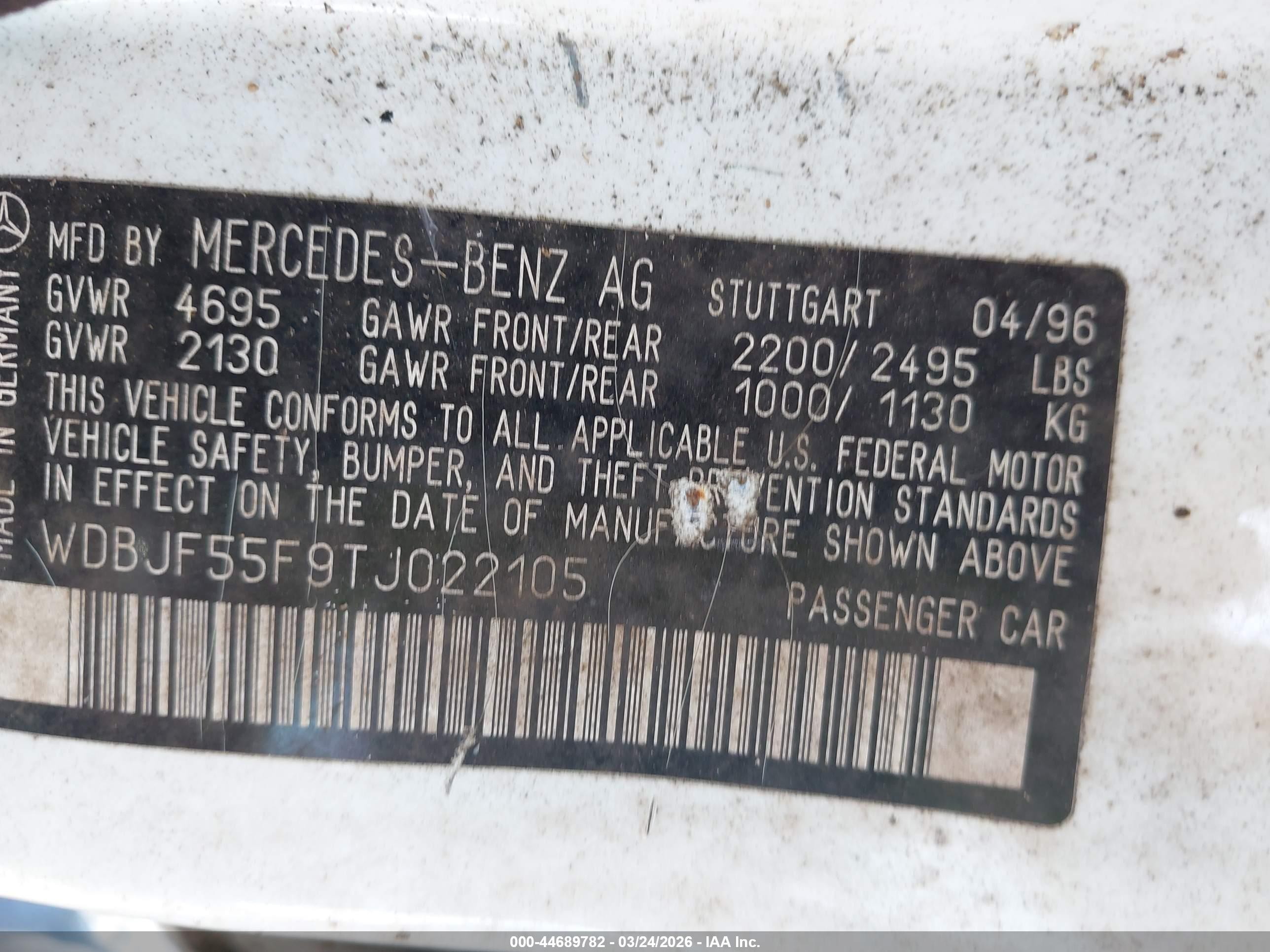 1996 Mercedes-benz E 320 White vin: WDBJF55F9TJ022105