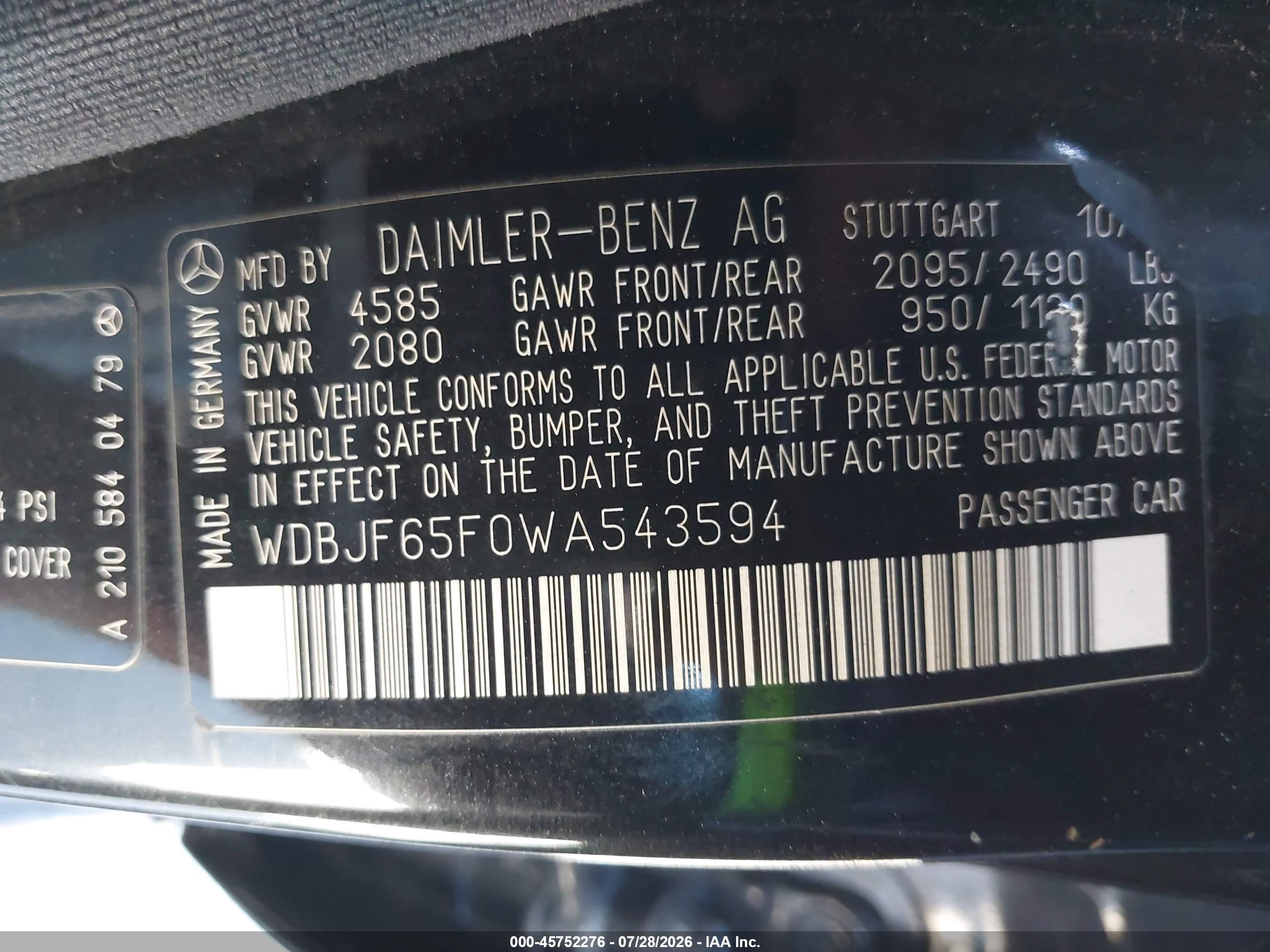 1998 Mercedes-benz E 320   Black vin: WDBJF65F0WA543594