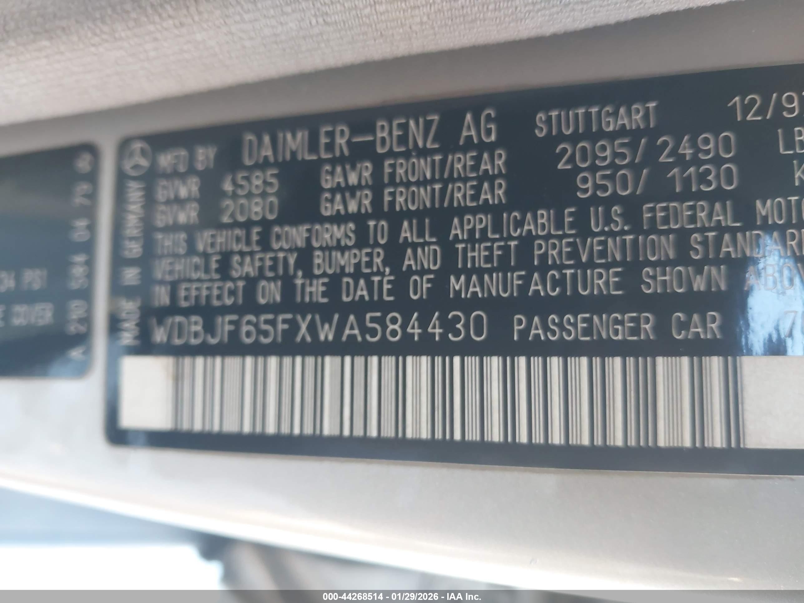 1998 Mercedes-benz E 320   Золотой vin: WDBJF65FXWA584430