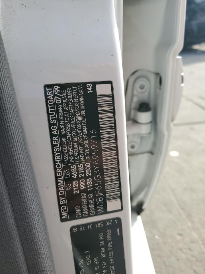 2000 Mercedes-benz E 320 White vin: WDBJF65G3YA959716