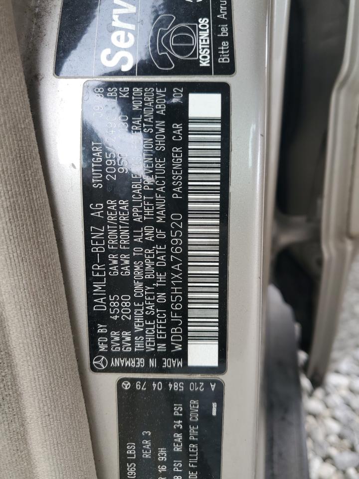 1999 Mercedes-benz E 320 Gold vin: WDBJF65H1XA769520