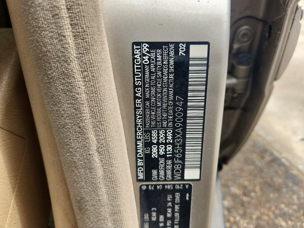 1999 Mercedes-benz E 320 Желто-коричневый vin: WDBJF65H3XA900947