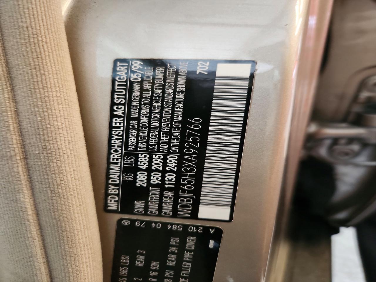 1999 Mercedes-benz E 320 Tan vin: WDBJF65H3XA925766