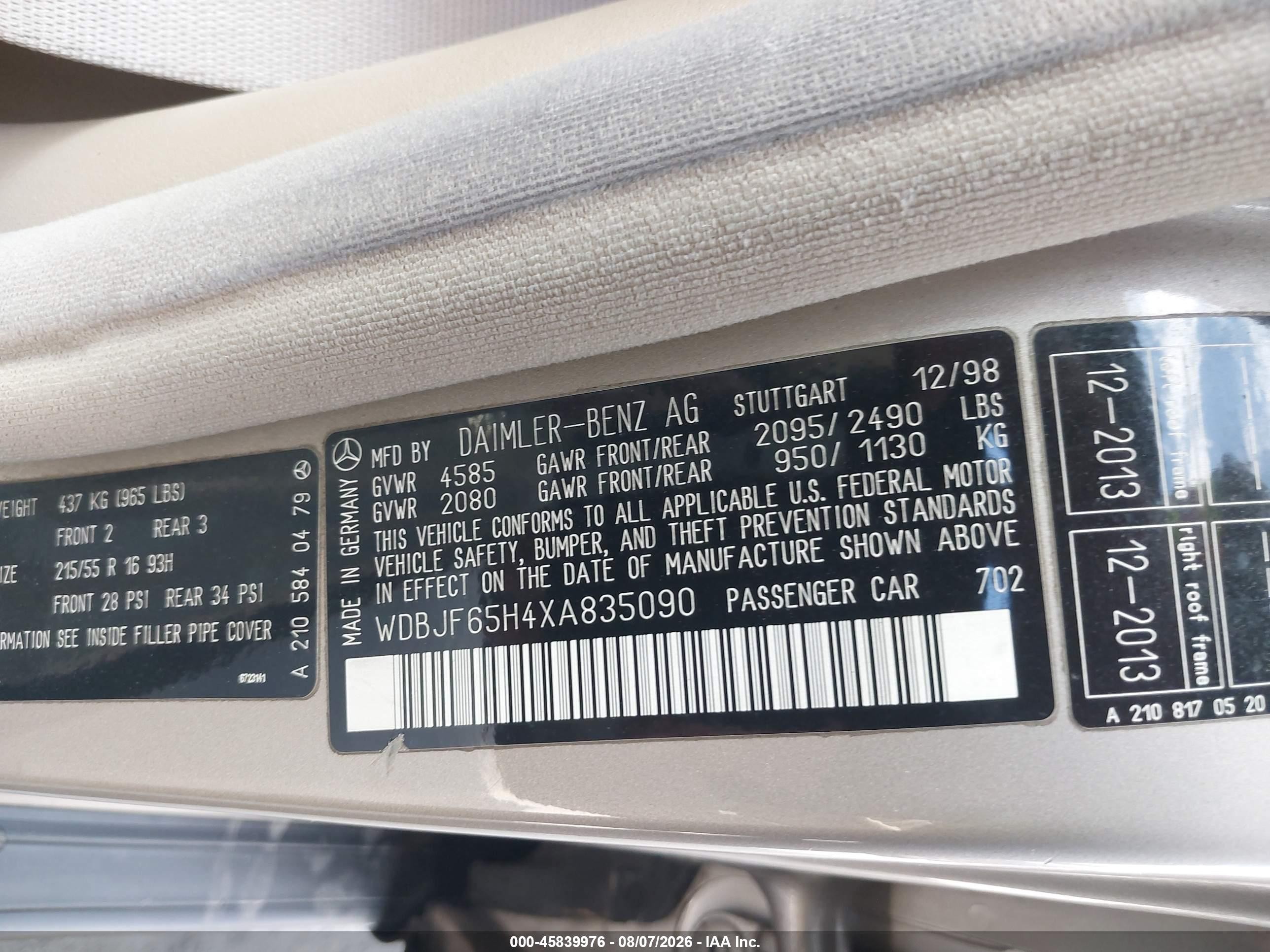 1999 Mercedes-benz E 320 Gray vin: WDBJF65H4XA835090