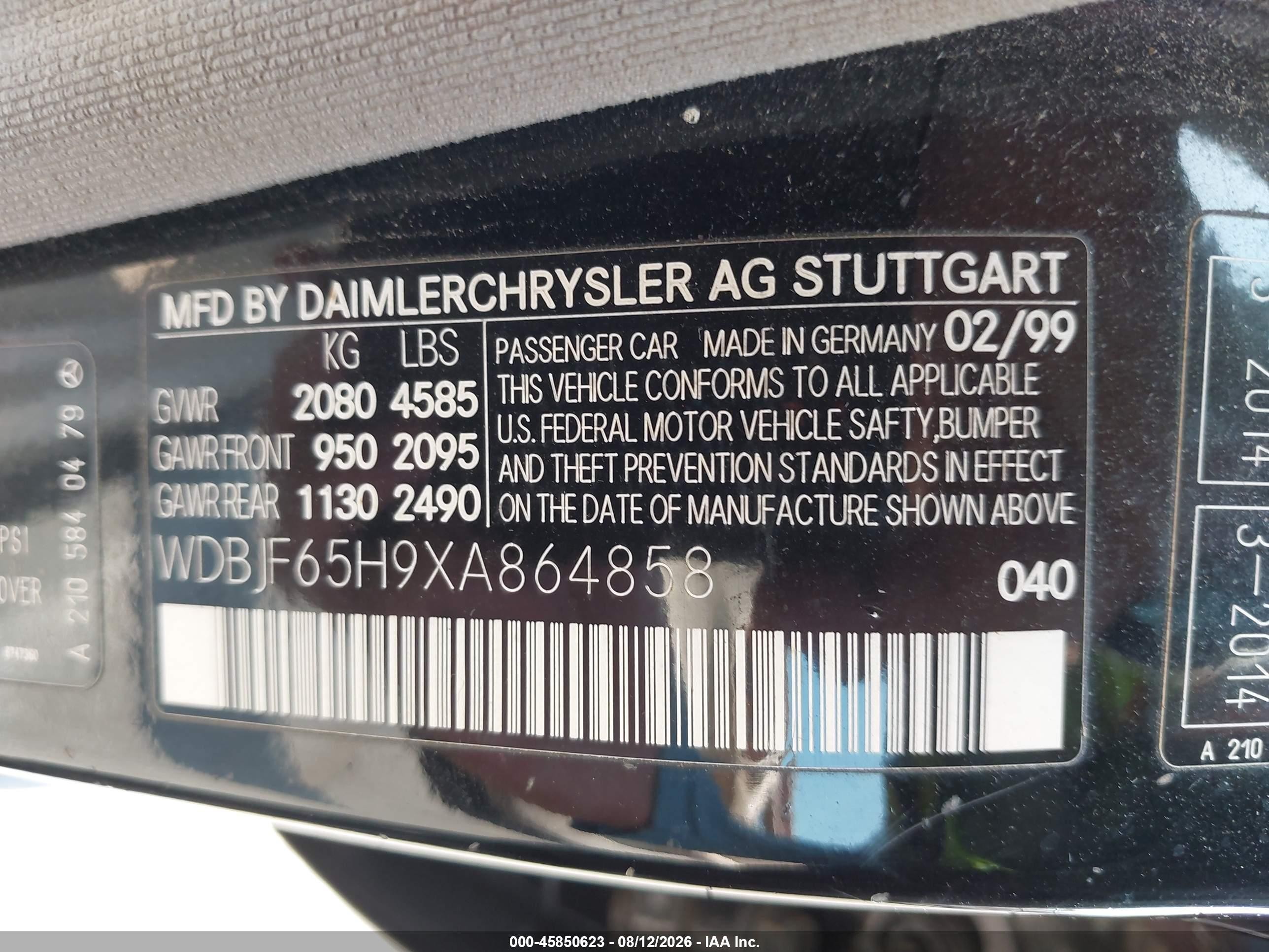 1999 Mercedes-benz E 320   Black vin: WDBJF65H9XA864858