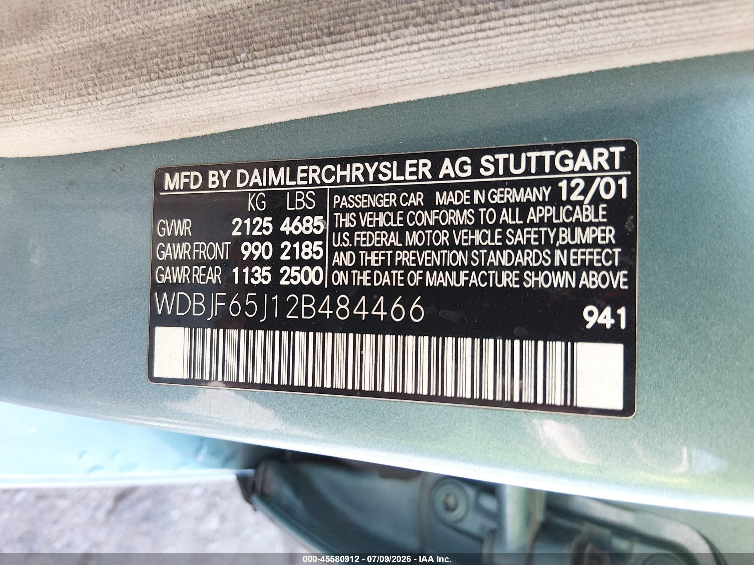 2002 Mercedes-benz E 320 Special Edition Blue vin: WDBJF65J12B484466