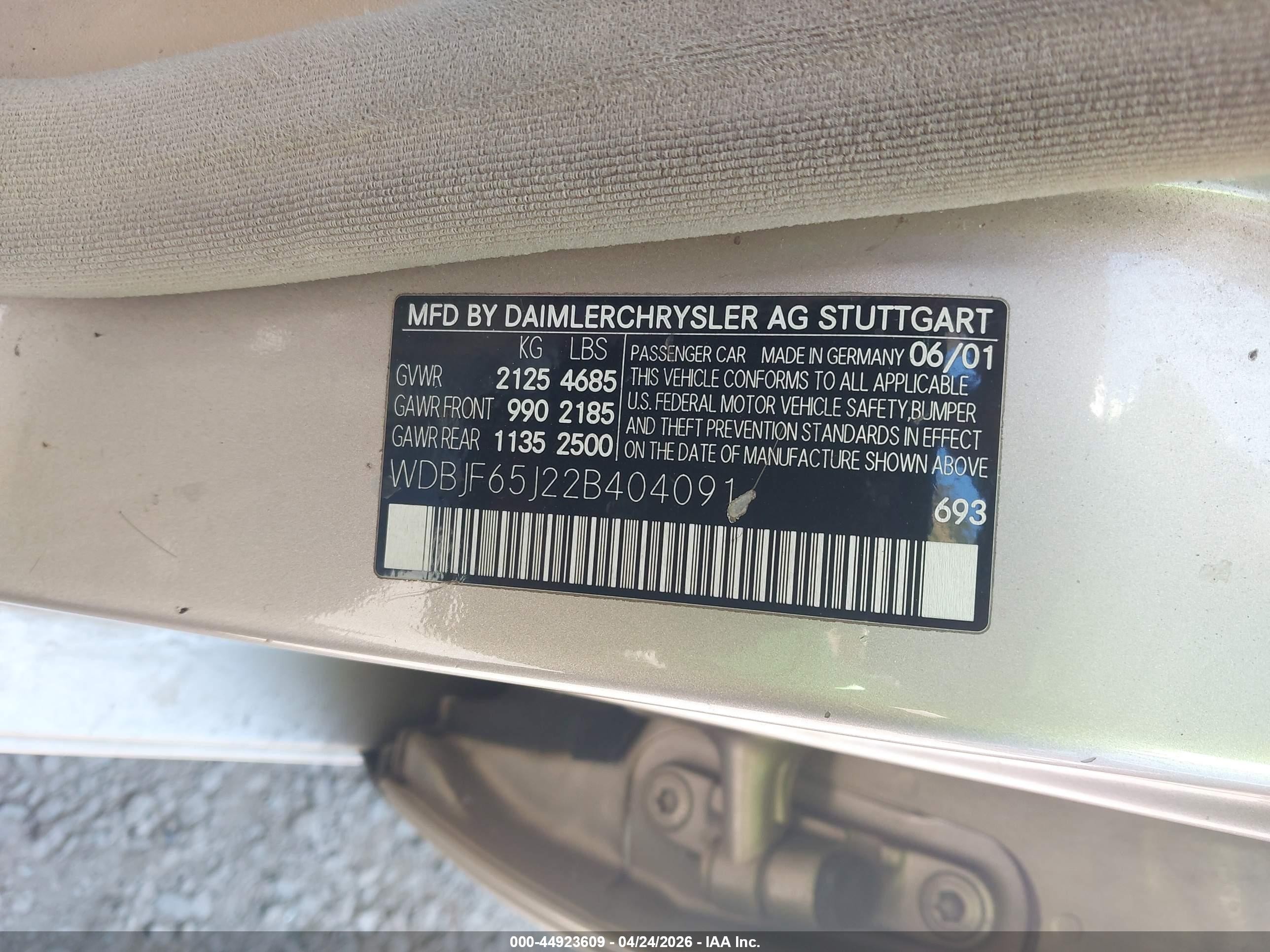 2002 Mercedes-benz E 320 Special Edition Золотой vin: WDBJF65J22B404091