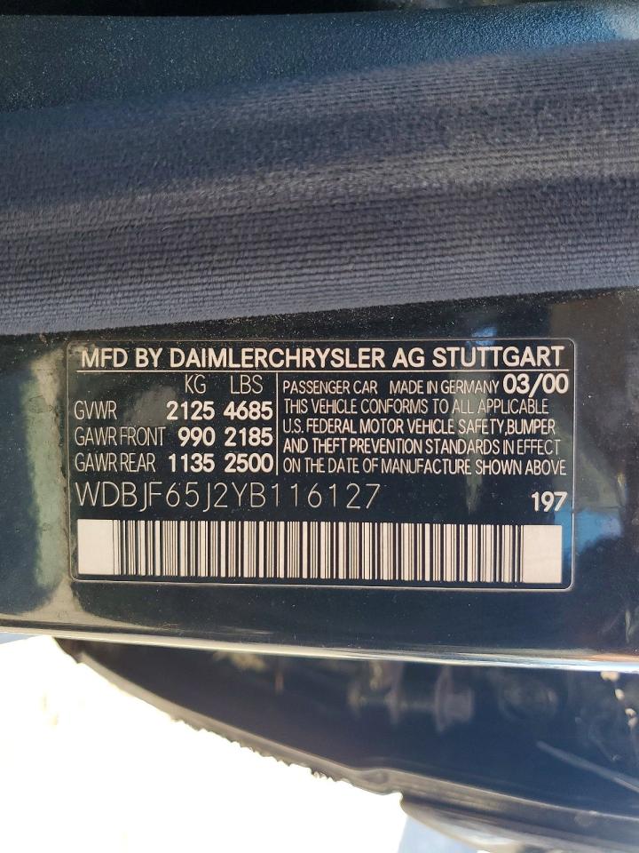 2000 Mercedes-benz E 320 Black vin: WDBJF65J2YB116127