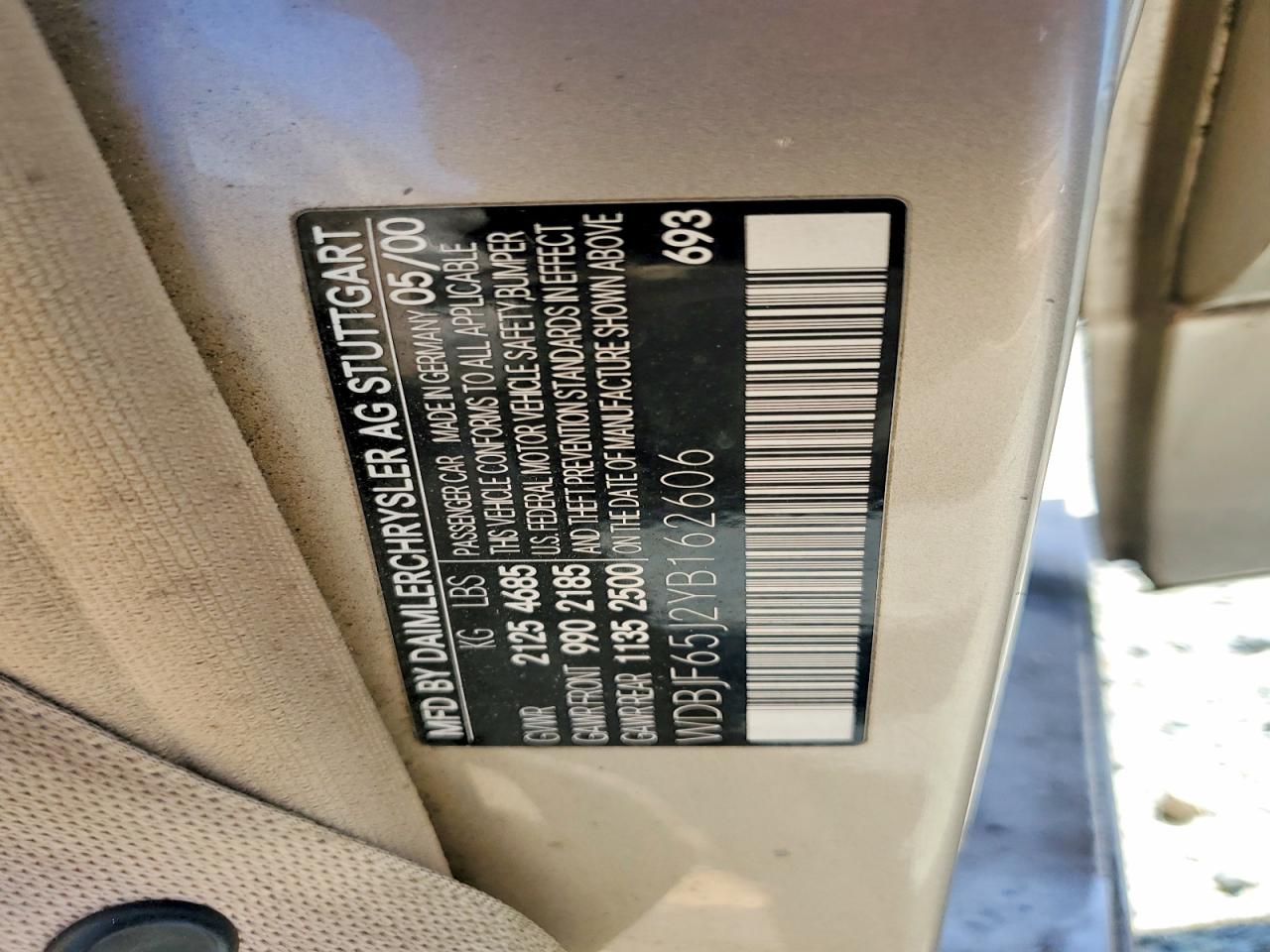 2000 Mercedes Benz E 320 Tan vin: WDBJF65J2YB162606