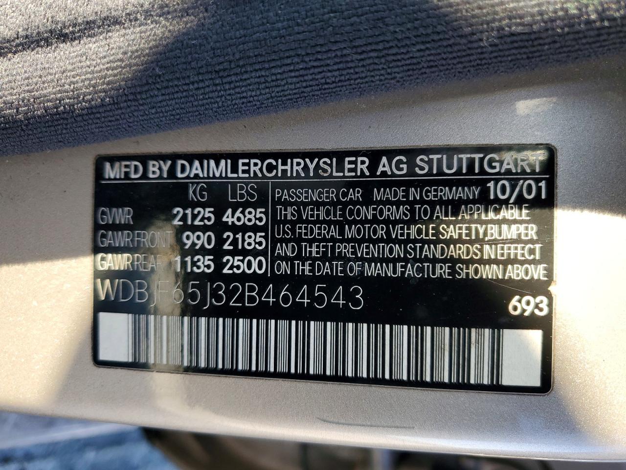 2002 Mercedes-benz E 320 Золотой vin: WDBJF65J32B464543