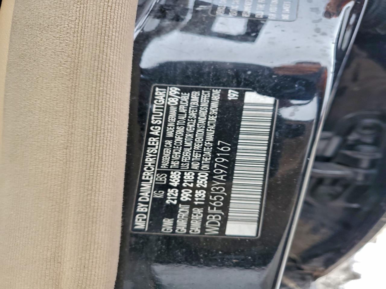 2000 Mercedes-benz E 320 Black vin: WDBJF65J3YA979167