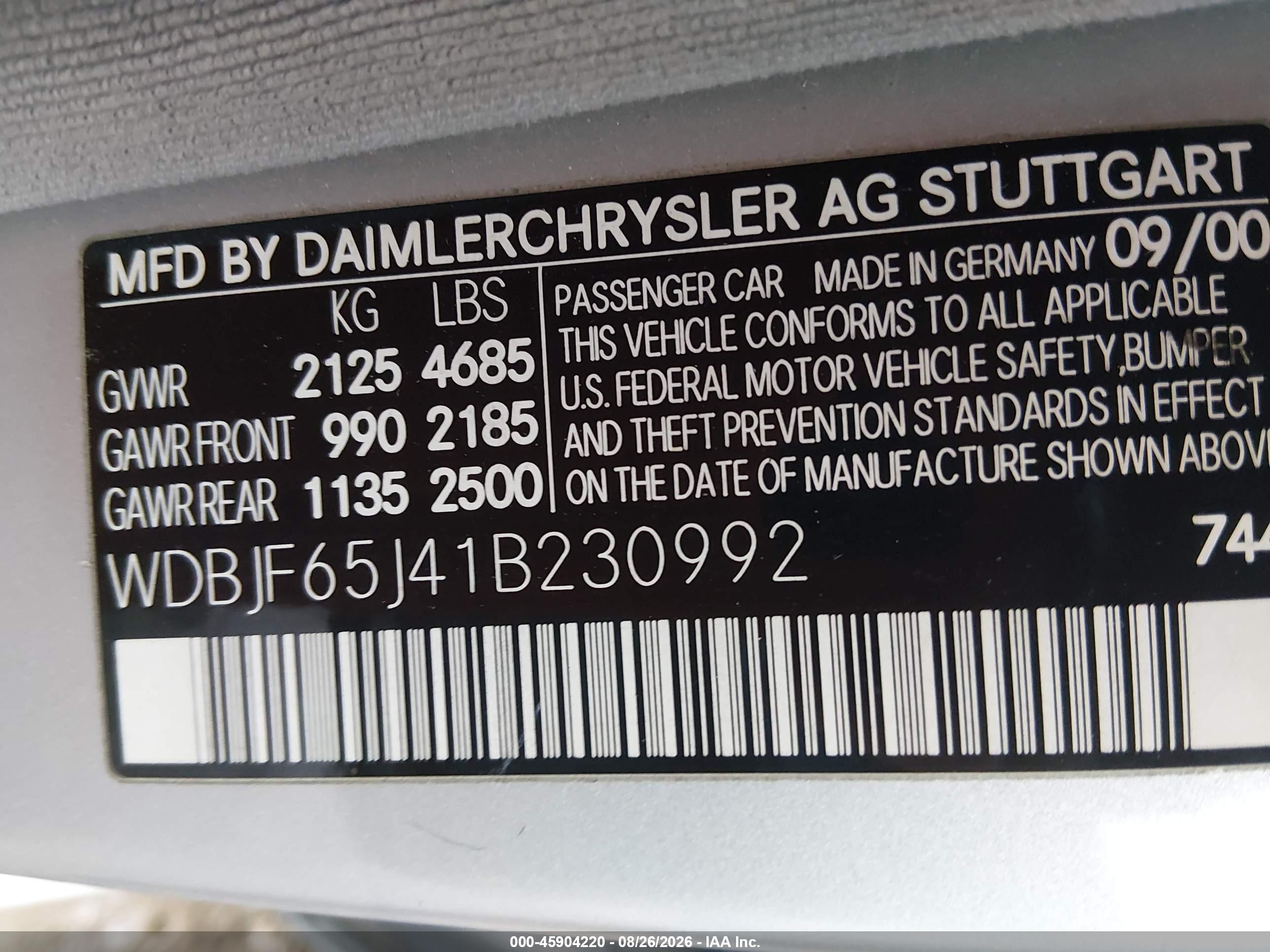 2001 Mercedes-benz E 320   Silver vin: WDBJF65J41B230992