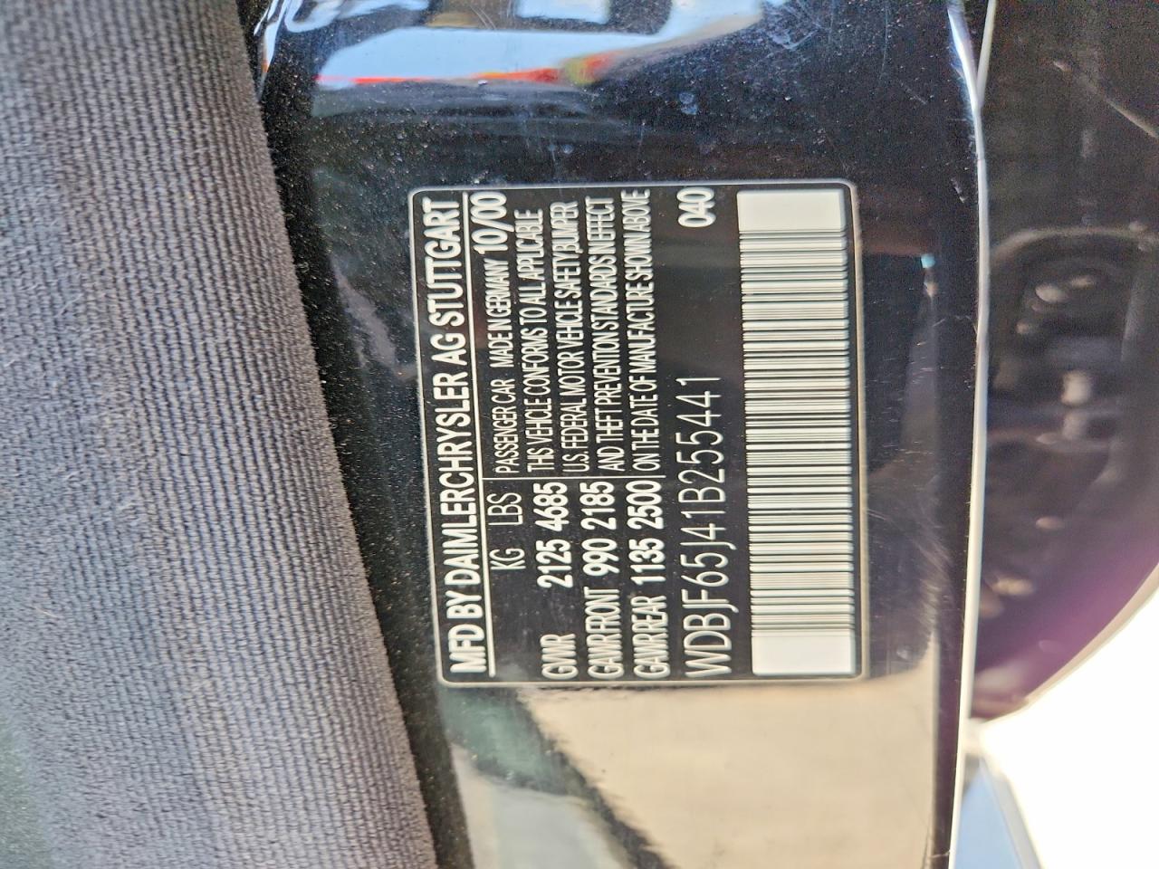 2001 Mercedes-benz E 320 Black vin: WDBJF65J41B255441