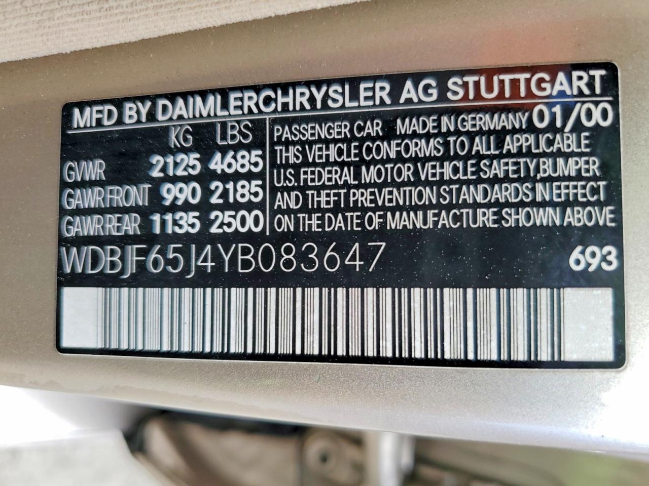 2000 Mercedes-benz E 320 Beige vin: WDBJF65J4YB083647