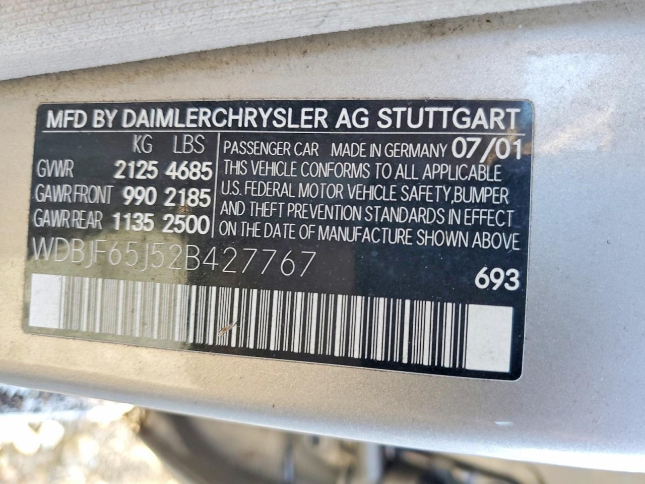 2002 Mercedes-benz E-class Cream vin: WDBJF65J52B427767