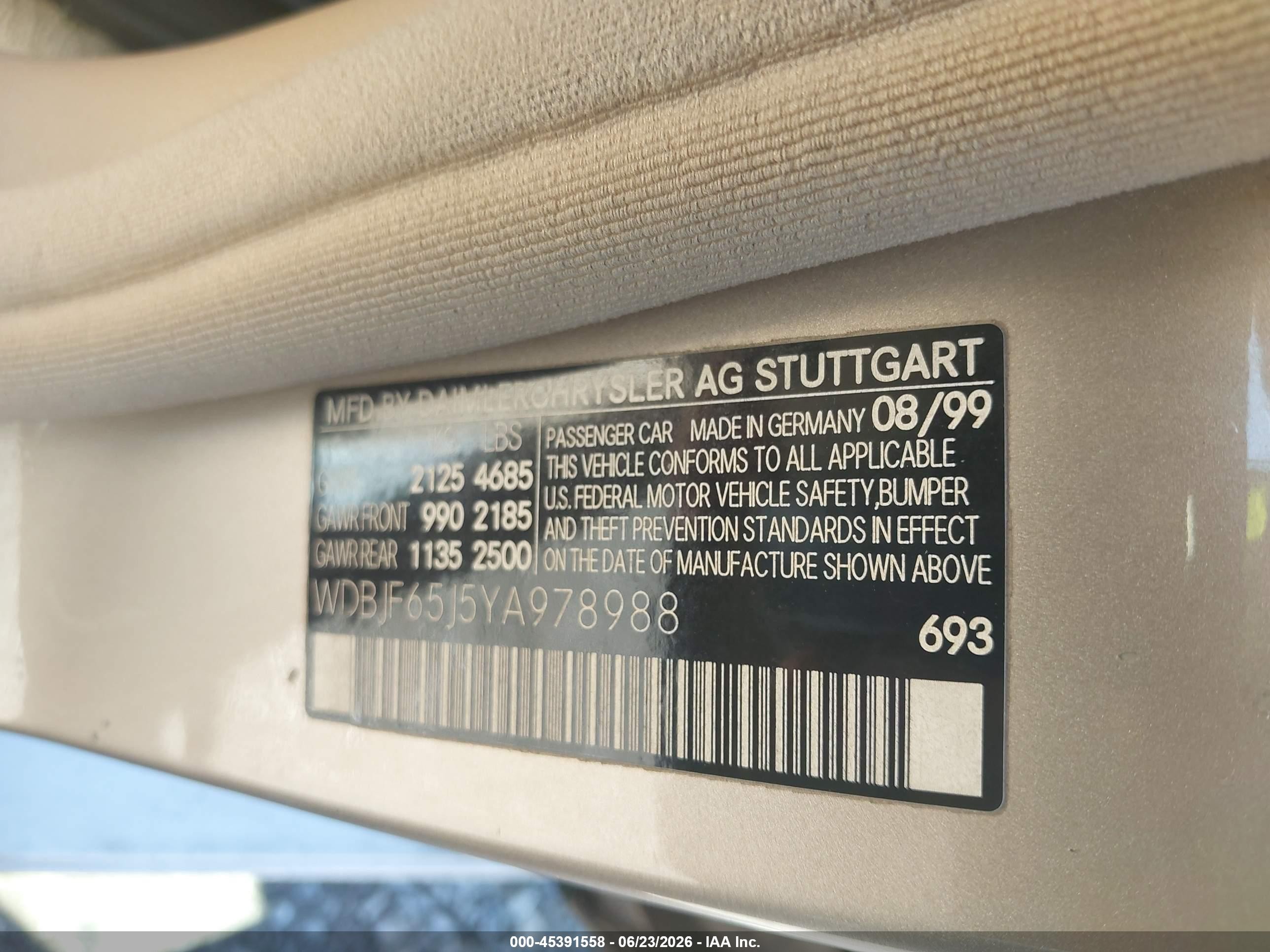 2000 Mercedes-benz E 320   Gold vin: WDBJF65J5YA978988