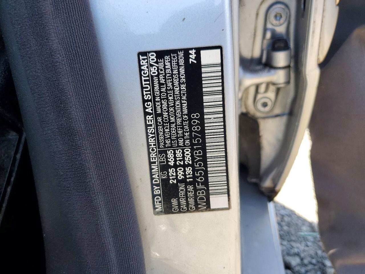 2000 Mercedes-benz E 320 Silver vin: WDBJF65J5YB157898