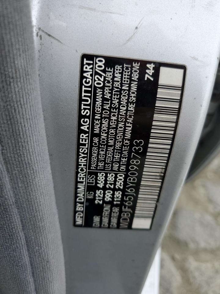 2000 Mercedes-benz E 320 Silver vin: WDBJF65J6YB098733