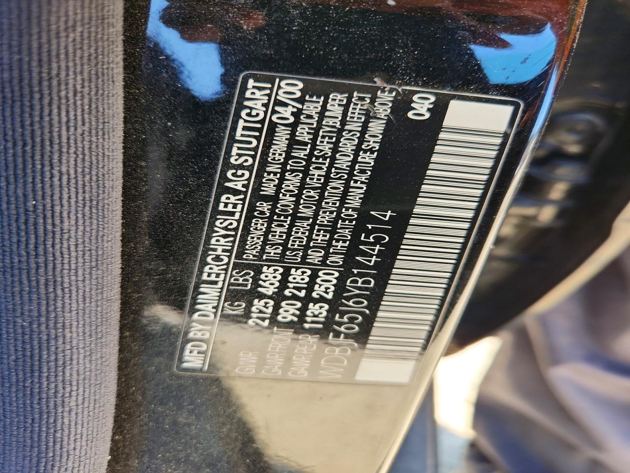 2000 Mercedes-benz E 320 Black vin: WDBJF65J6YB144514