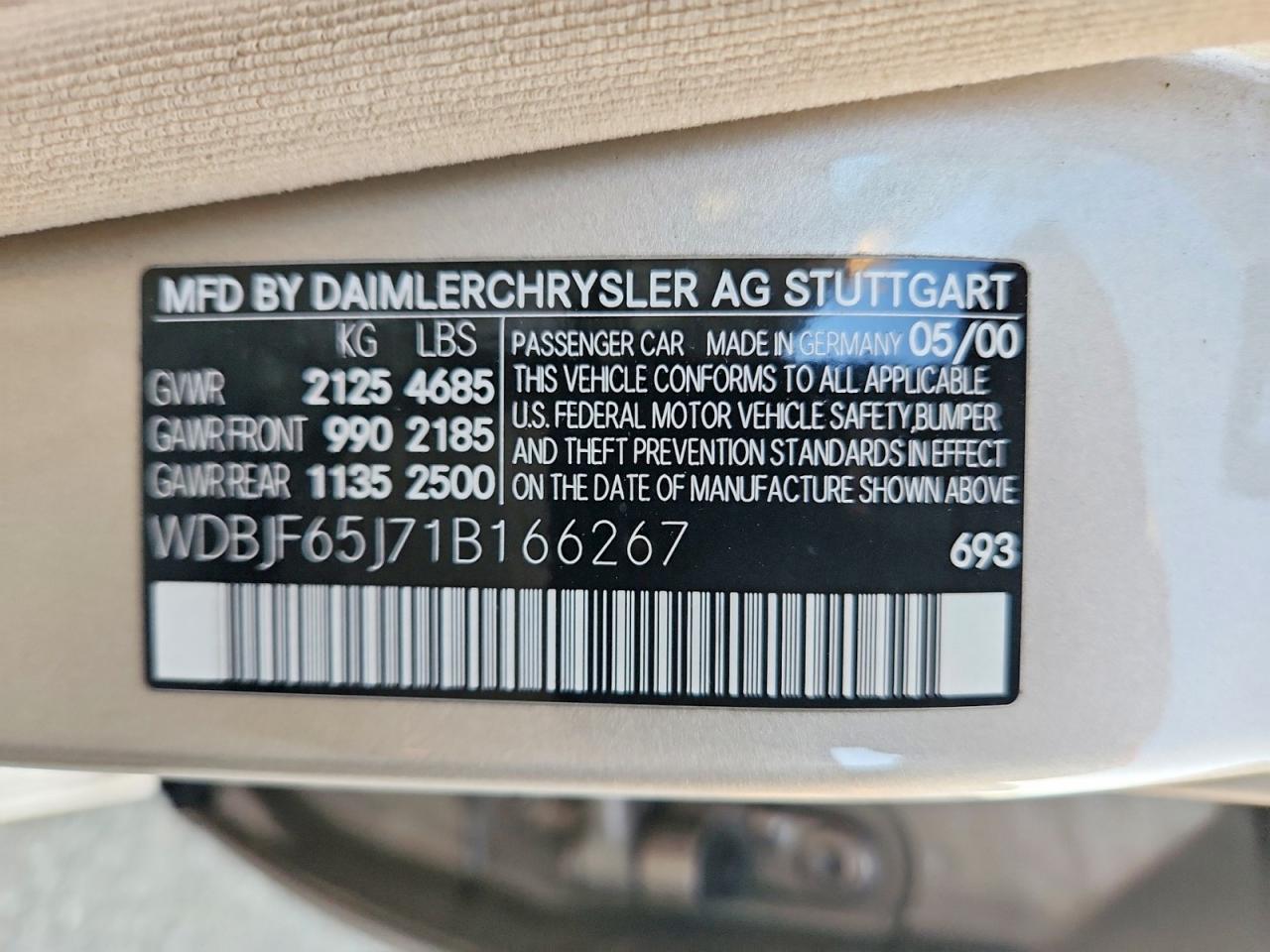 2001 Mercedes-benz E 320 Желто-коричневый vin: WDBJF65J71B166267