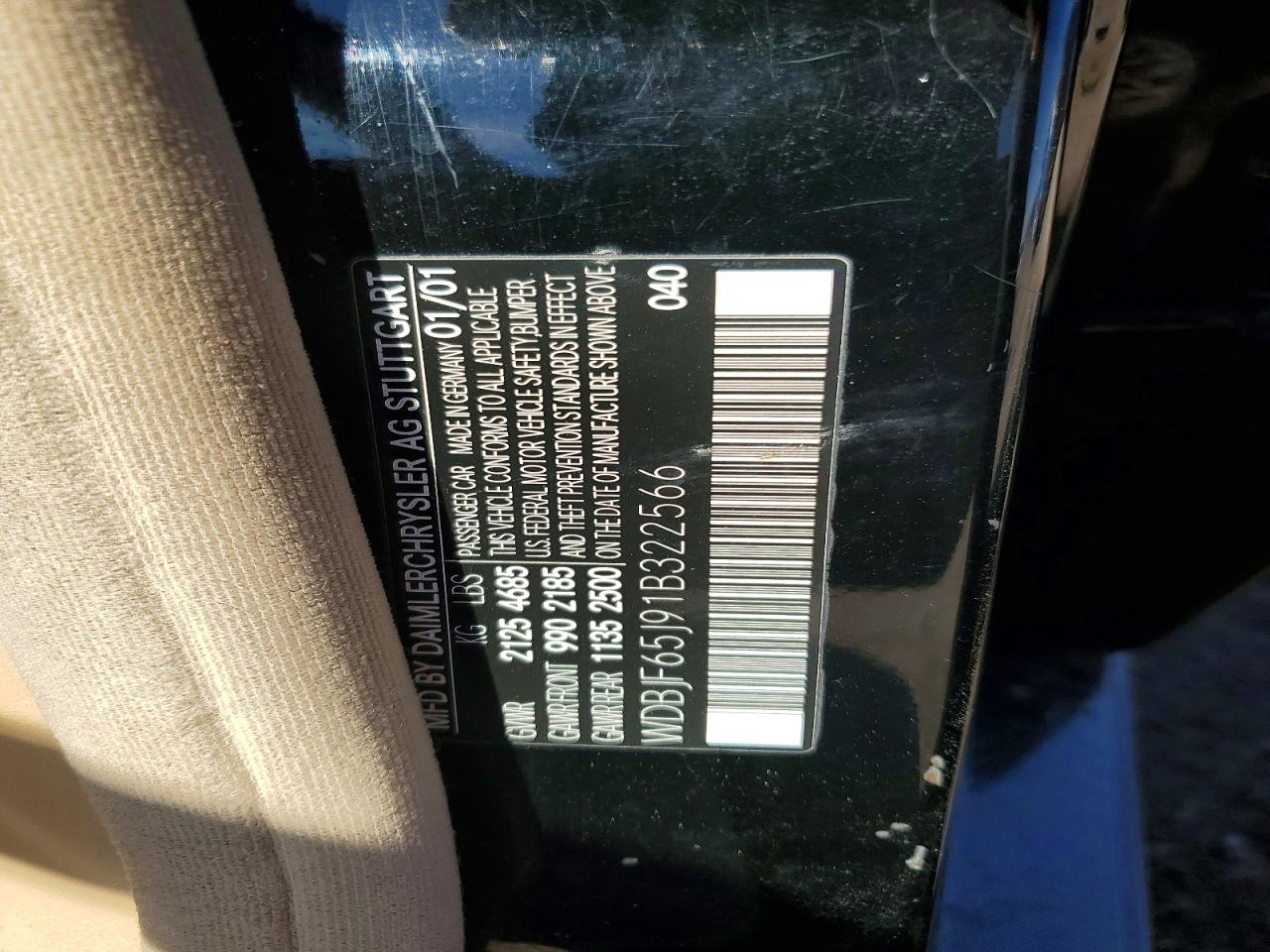 2001 Mercedes-benz E-class 320 Black vin: WDBJF65J91B322566