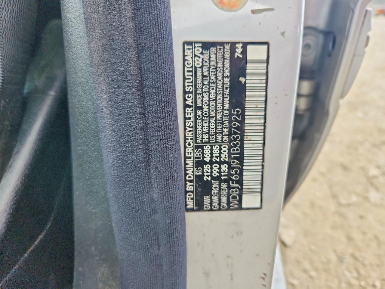 2001 Mercedes-benz E 320 Silver vin: WDBJF65J91B337925