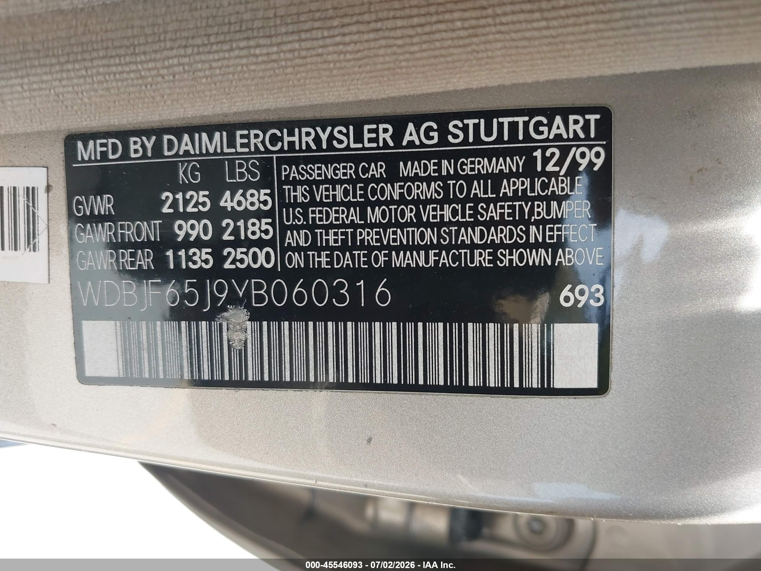 2000 Mercedes-benz E 320   Gold vin: WDBJF65J9YB060316